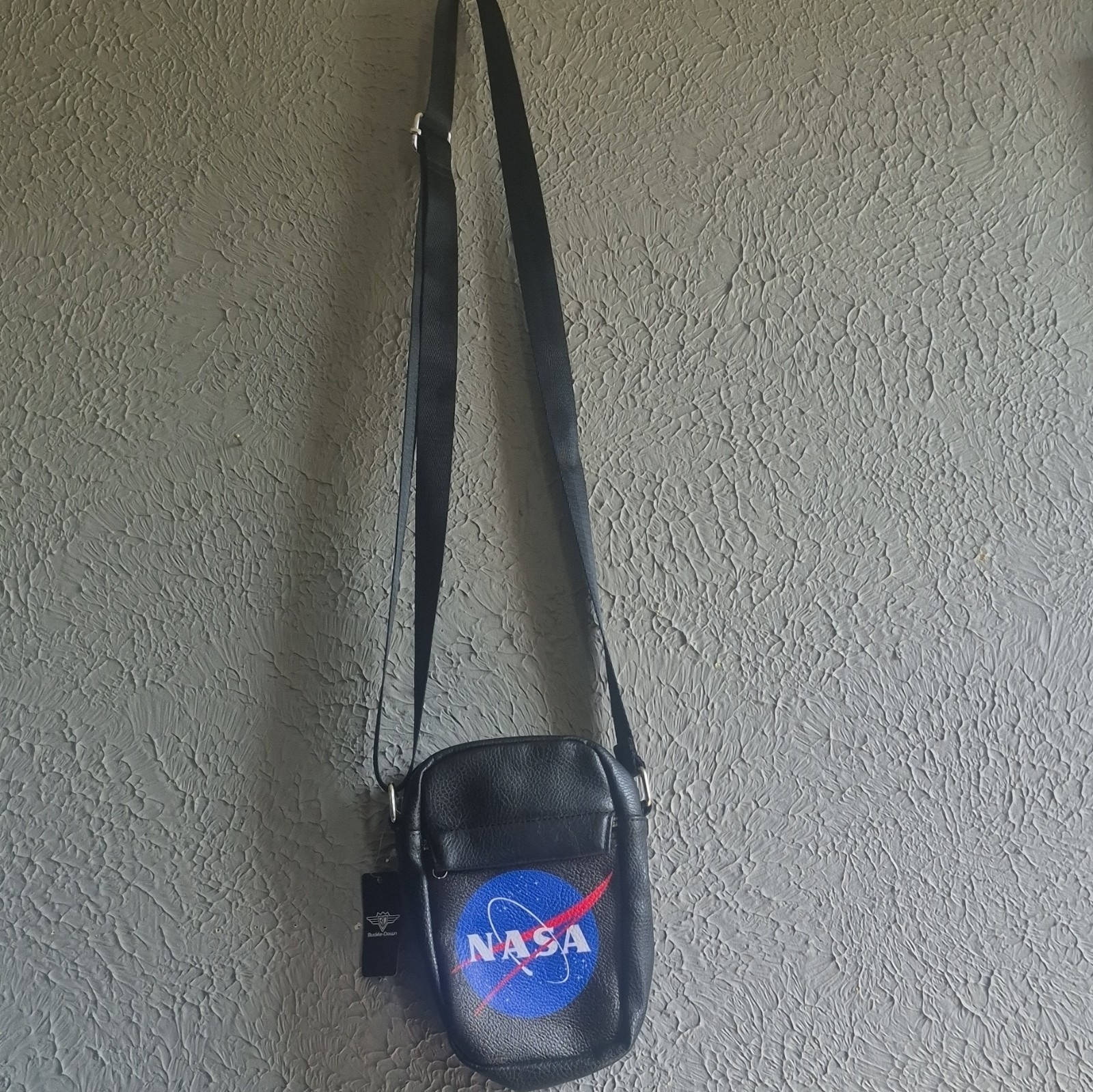 Buckle-Down NASA Logo Black Crossbody Bag, Zip Closure, Adjustable Strap