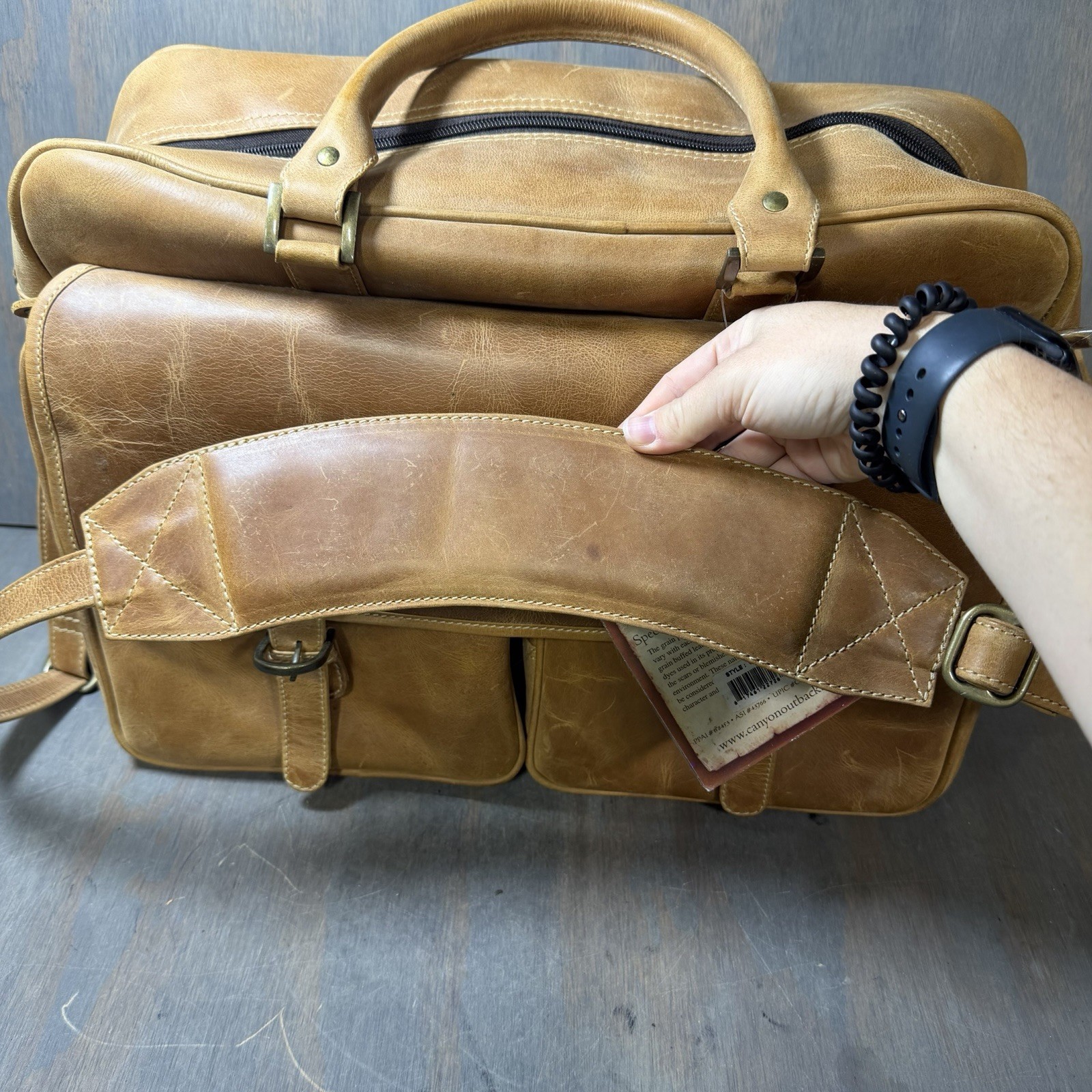 Canyon Outback Brown Leather Messenger Duffle Bag With Strap Computer With Tag