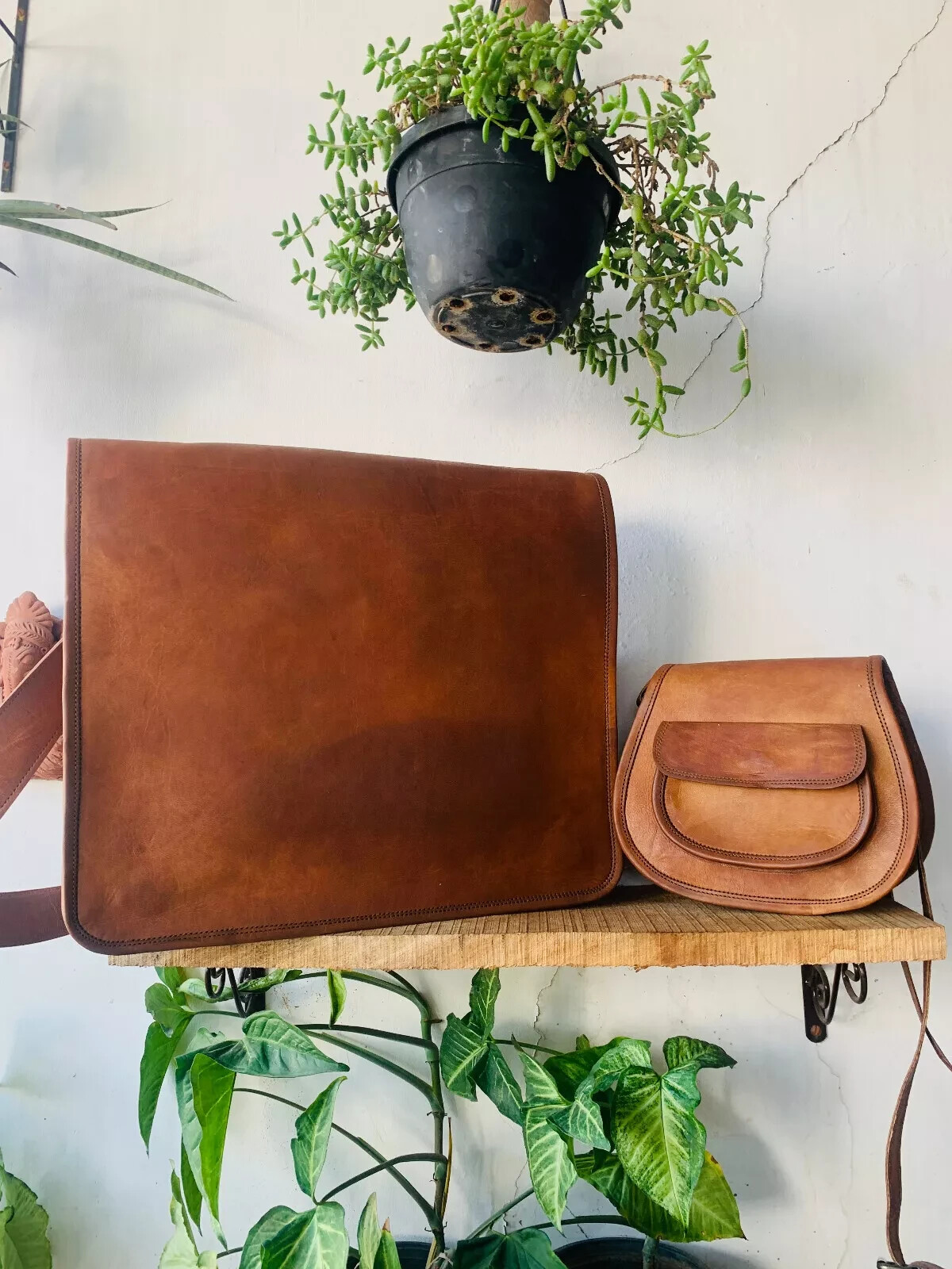 Men’s Goat Leather Messenger Shoulder Genuine Brown Satchel Free Bag [9 inch]