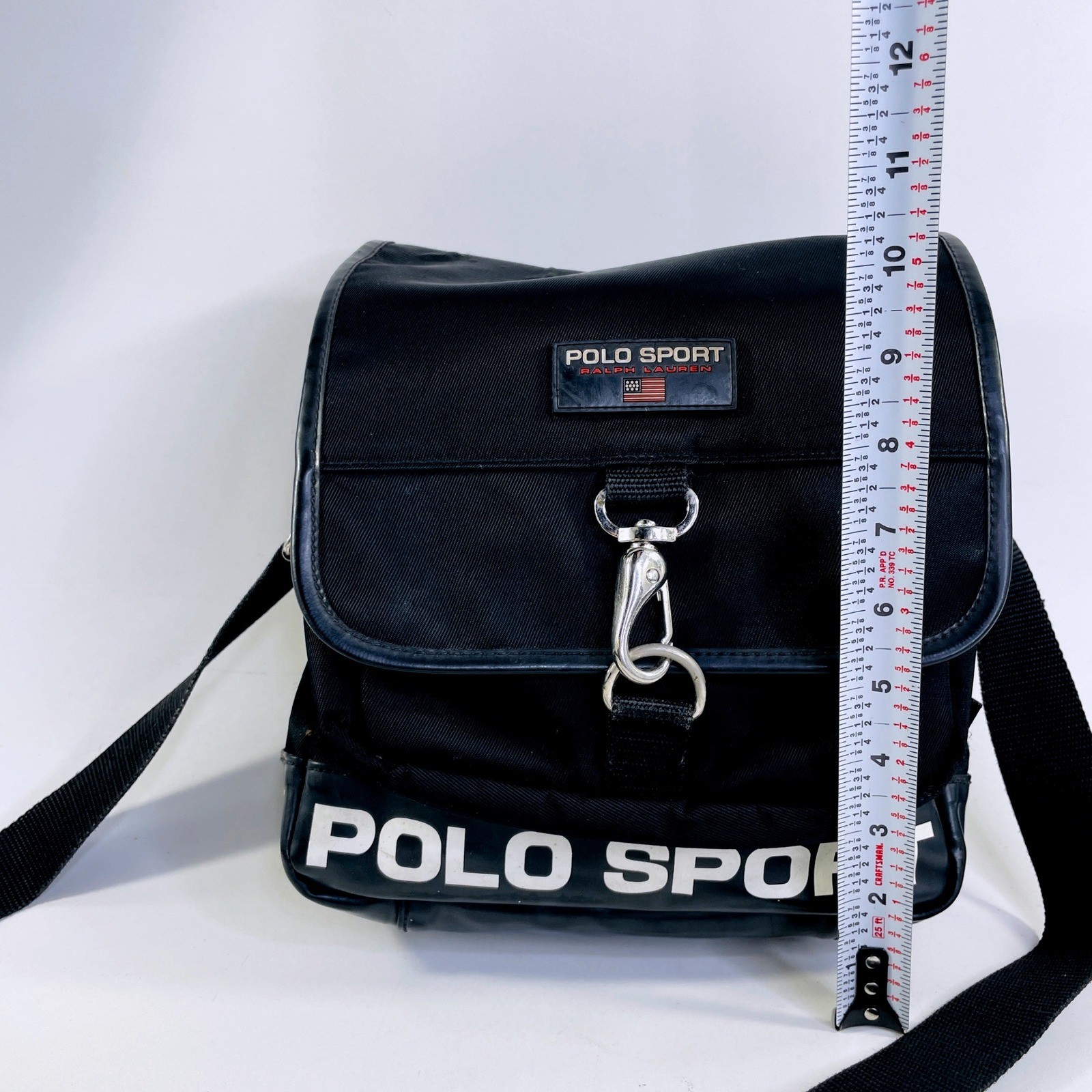 Polo Sport Ralph Lauren Messenger Bag Black Canvas Vintage Crossbody Logo Bag