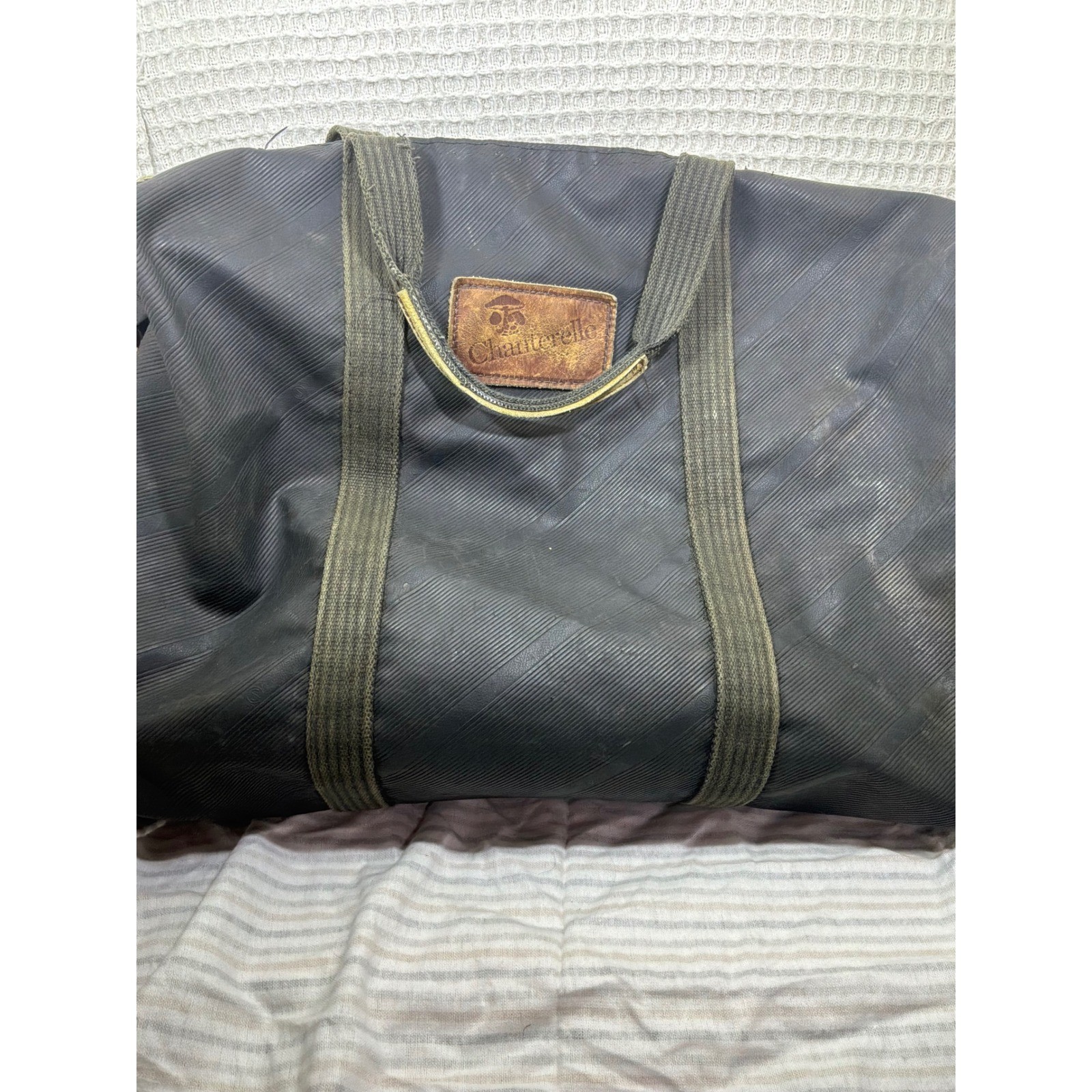 [Gorpcore] Unisex Chanterelle Duffle Bag Large Black Ribbed Rubber Leather