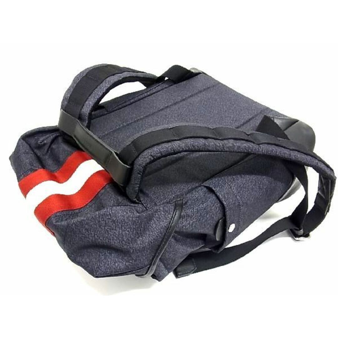 Bally Men’s Nylon Backpack Navy Blue Black Stripe Design Authentic 30x30x12cm