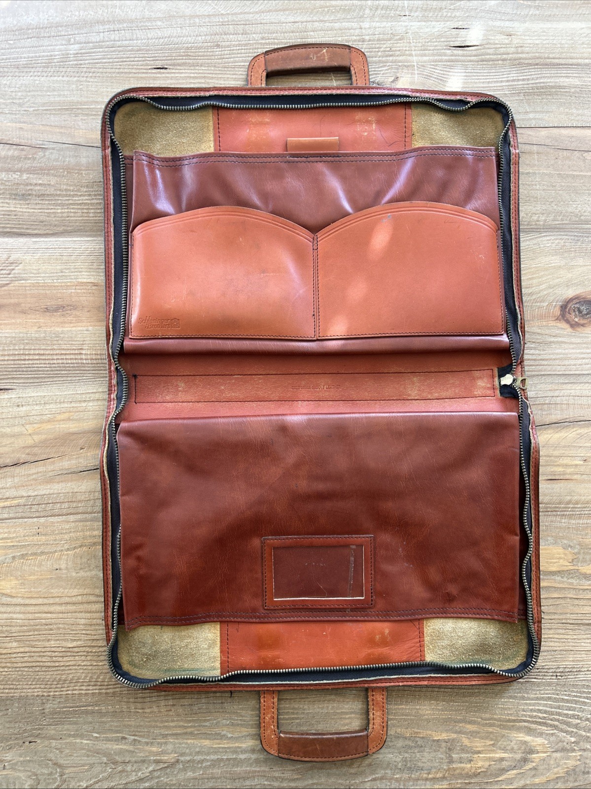 Vintage Schlesinger Brothers Leather Soft Briefcase Slim Profile Amazing patina