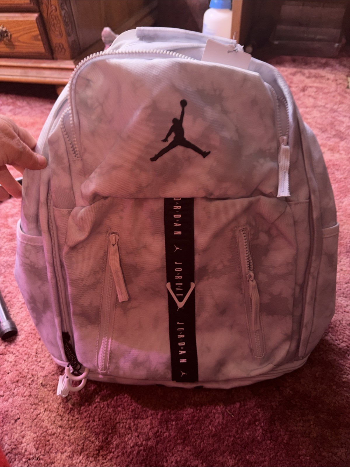 gray jordan backpack With Bottle Pocket And Water Resistant