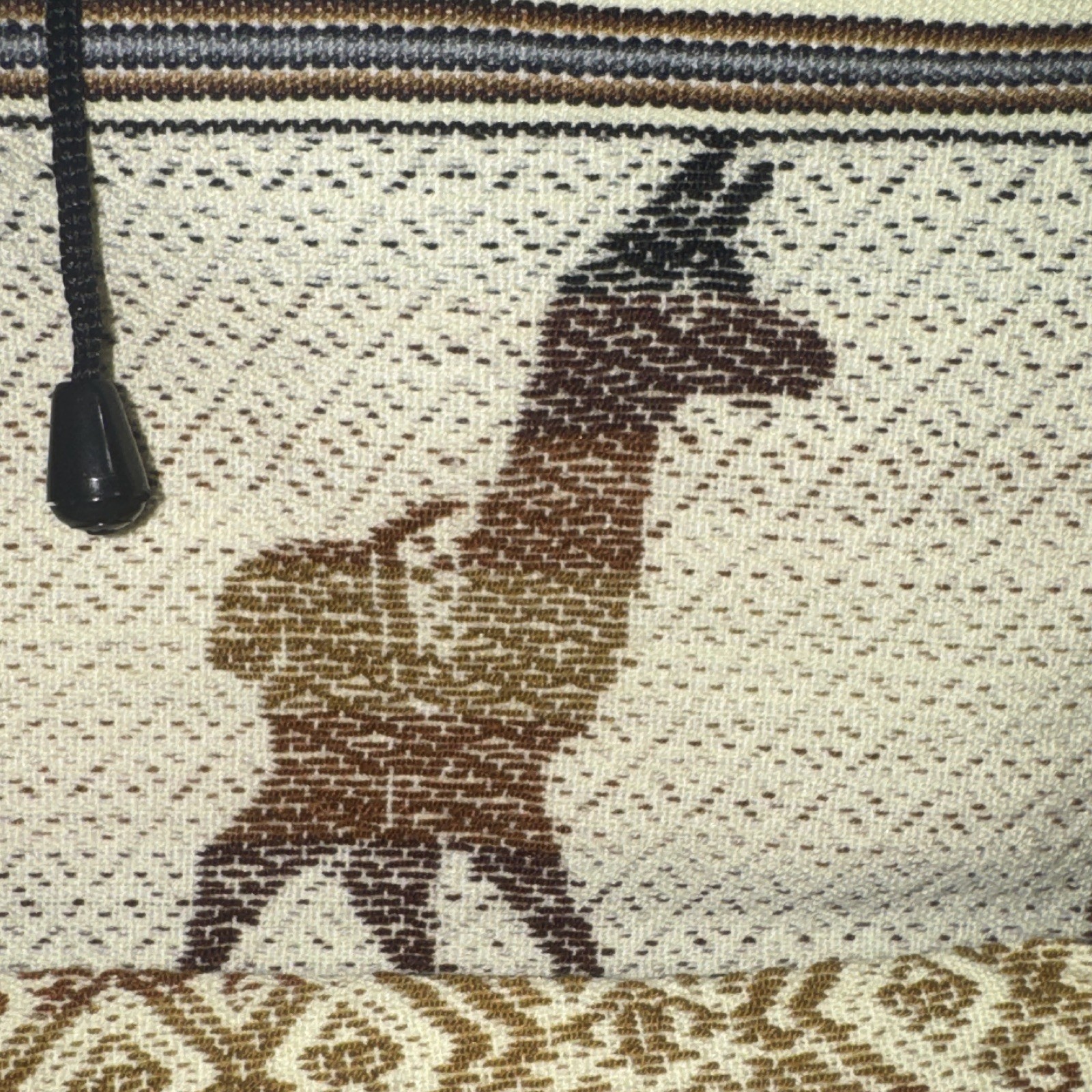 Multicolor Woven Drawstring Backpack Llama Aztec Striped Lined Adjustable Strap