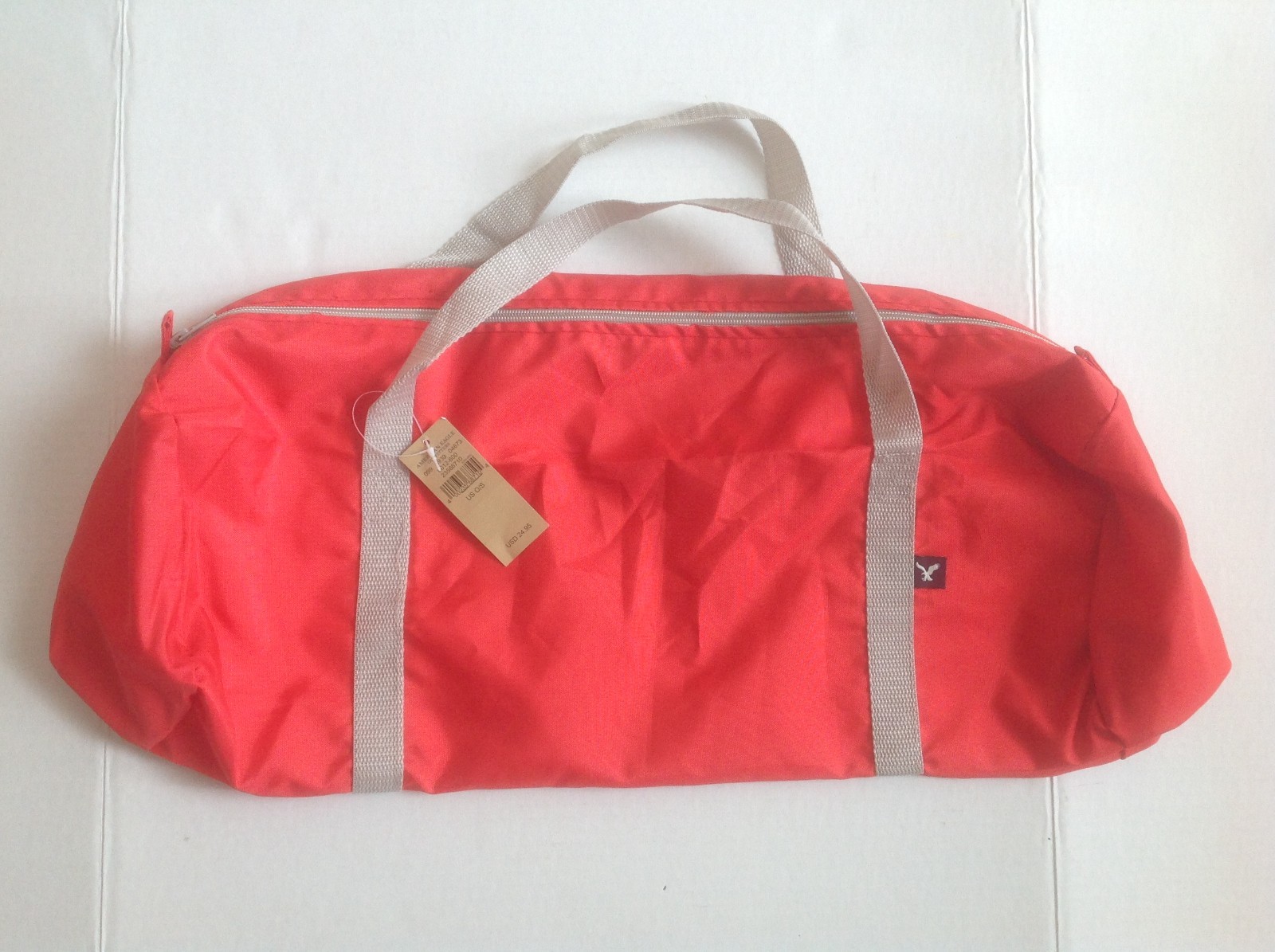 American Eagle AEO Orange DUFFLE BAG w/ Gray Straps Nylon NEW NWT