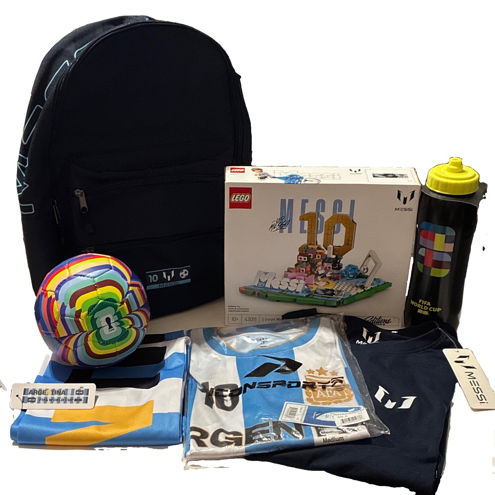 Lionel Messi FIFA World Cup 2026 7-Piece Bundle LEGO Jersey Backpack Ball