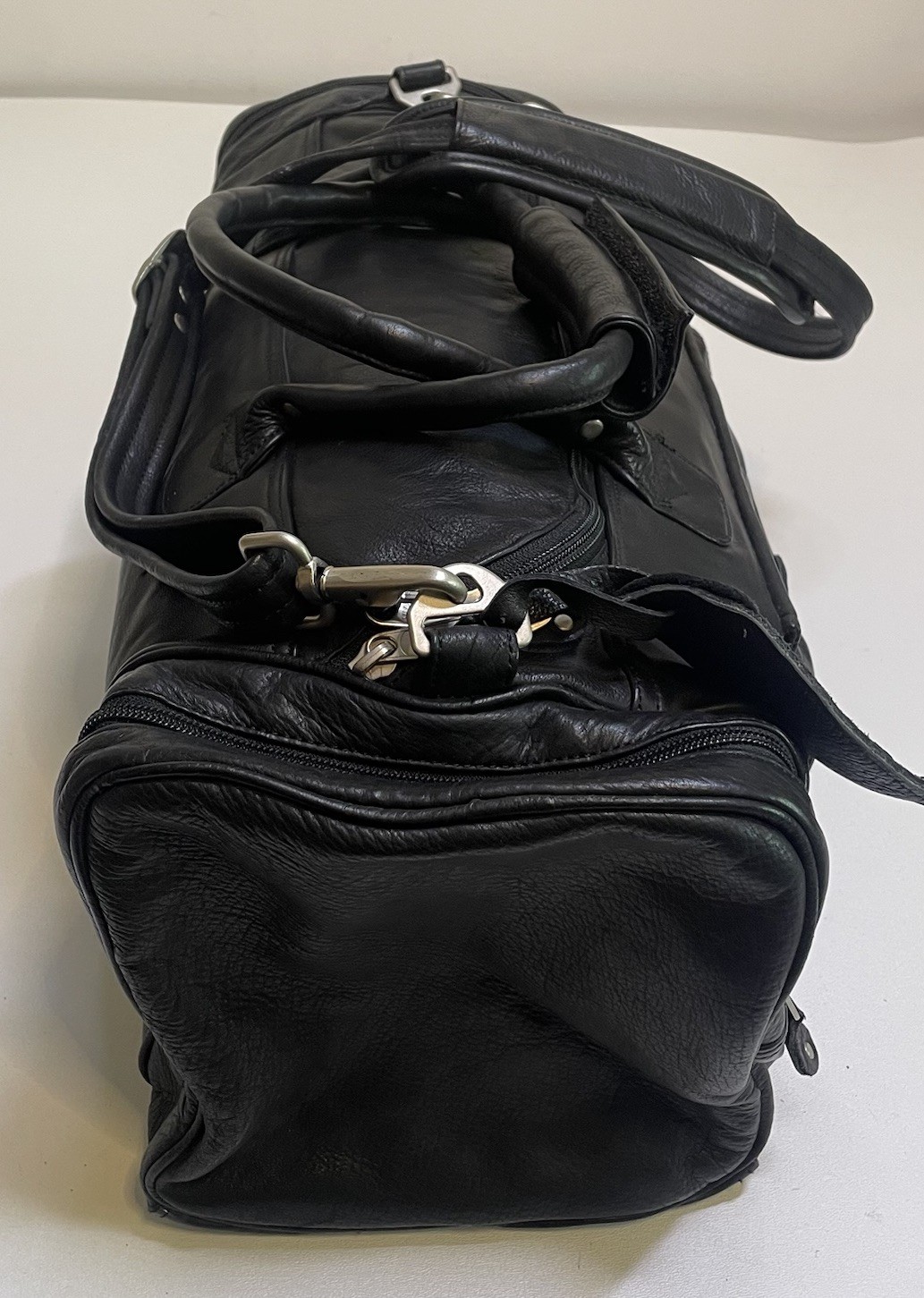 Canyon Outback leather duffle bag small black Travel Weekend Bag CIBC Logo