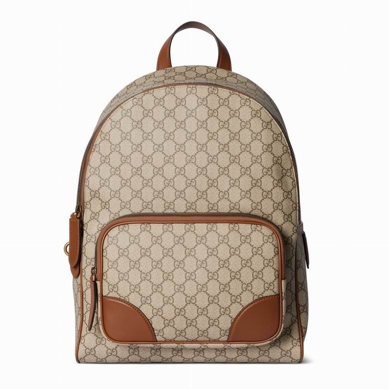 Gucci GG Emblem Medium Canvas Leather – Trimmed Backpack – BROWN – Made in Italy