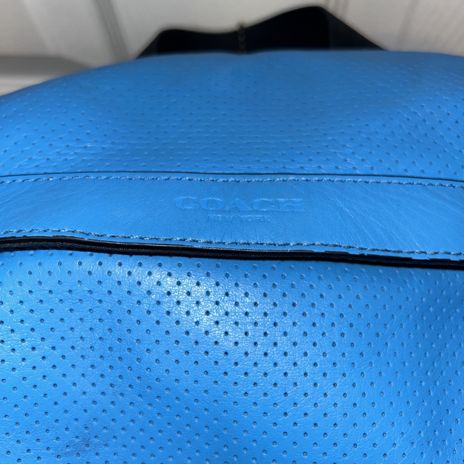 COACH Terrain Trek Leather Backpack Perforated Blue & Black Luxury Travel F57477