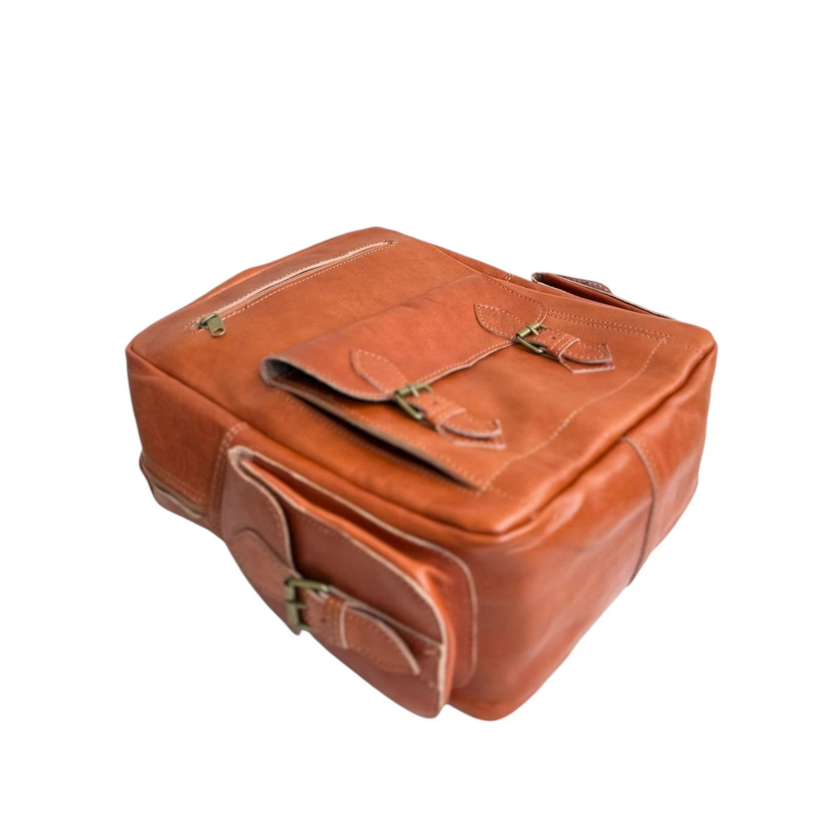 Handcrafted Genuine Leather Backpack – Cognac Color | 45 × 33 cm | Handmade