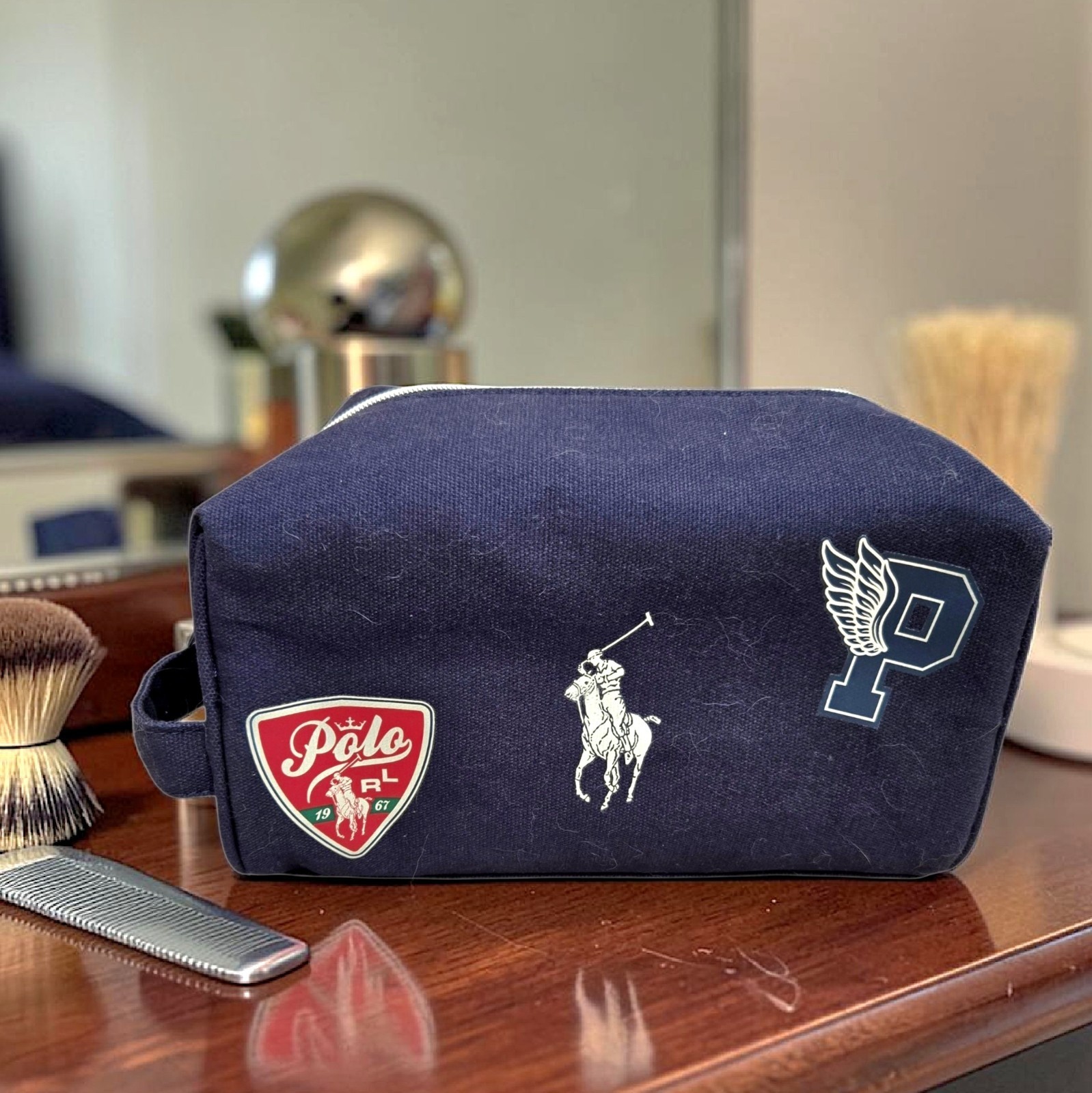 Polo Ralph Lauren Cotton Canvas Toiletry Bag Navy Blue w Logos Ltd. Ed. / NWOT
