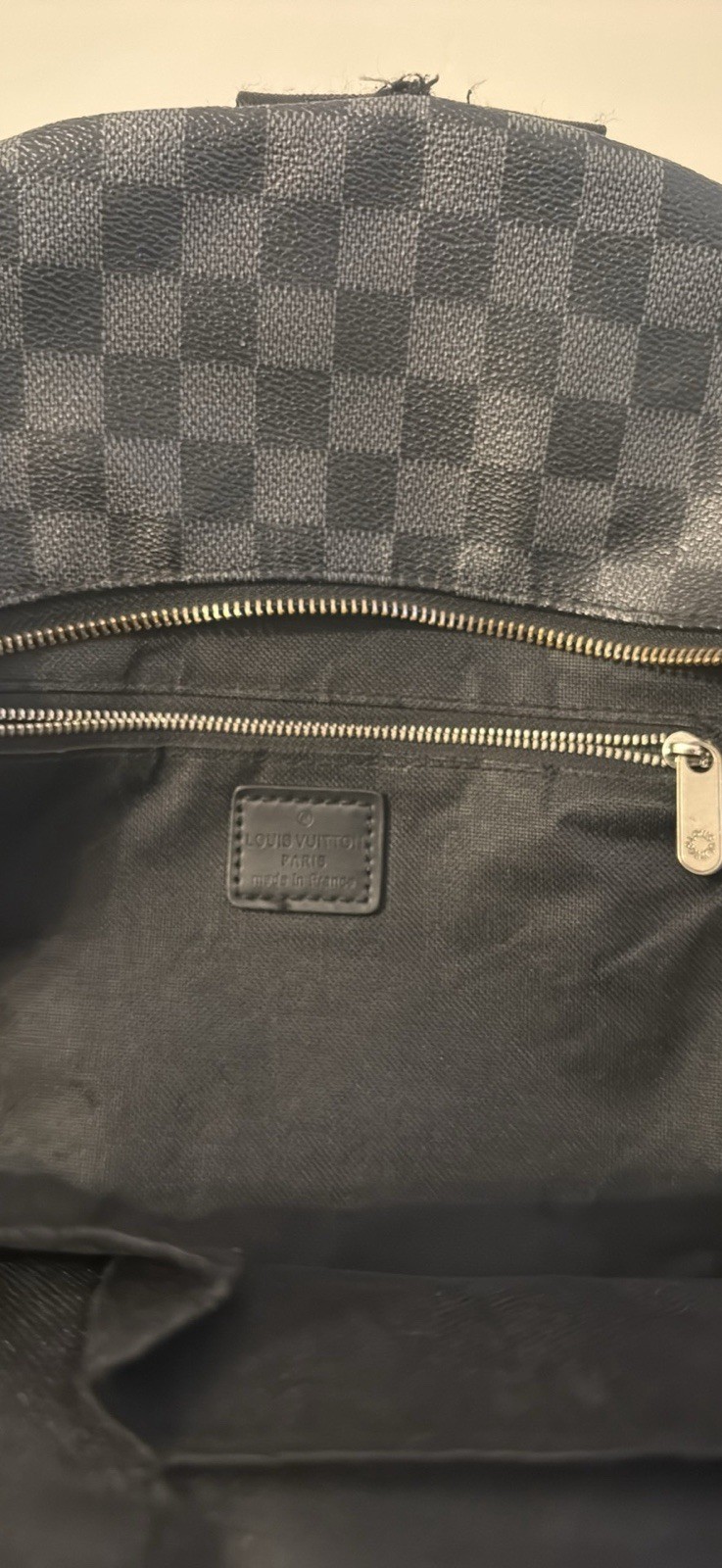 Louis Vuitton Men’s Checkered Zip Backpack Shoulder Strap Black Gray