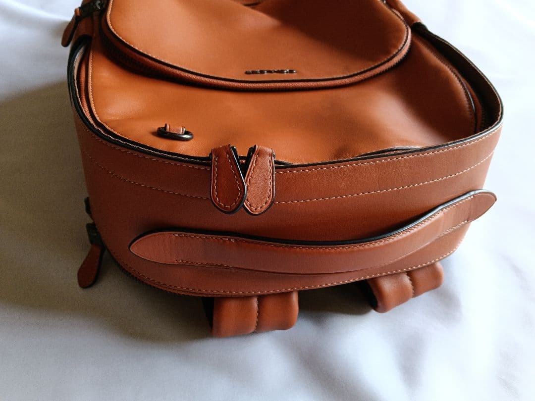 COACH Leather Backpack Brown Front Pocket Mesh Back 42cm From Japan