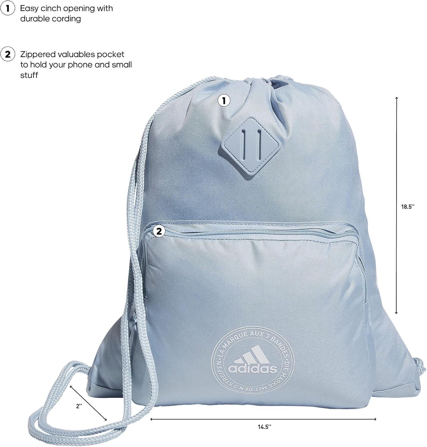 Adidas Classic 3S 2.0 Sackpack – Wonder Blue – One Size Fits All – FREE SHIPPING