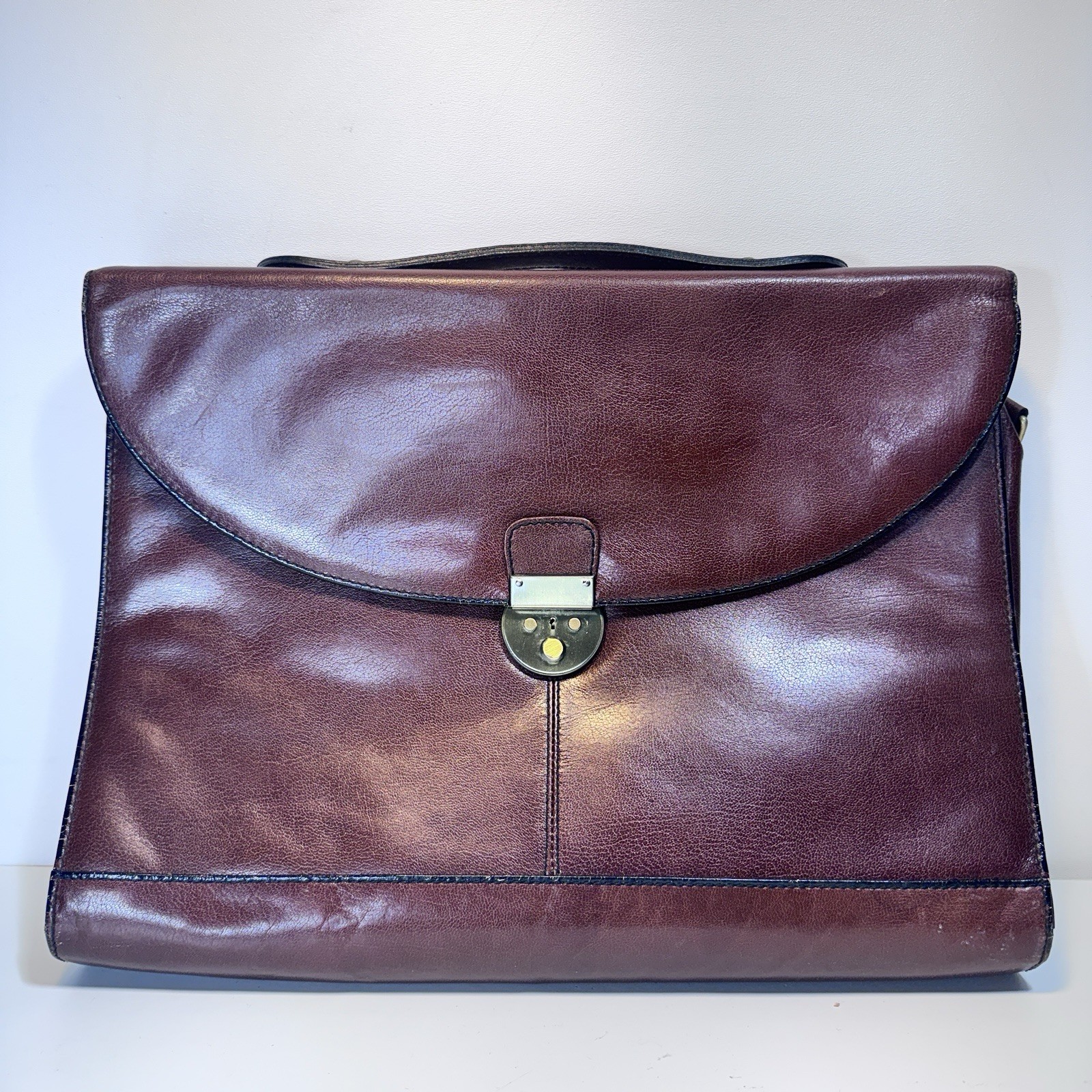 Schlesinger 15″ Leather Briefcase Classic Flap Distressed Rustic Brown Attache