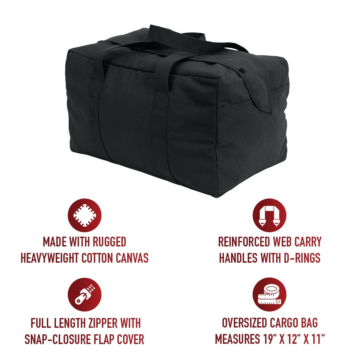 Black Canvas Small Parachute Cargo Bag 19x12x11 Dual Handle Tactical Duffle Bag