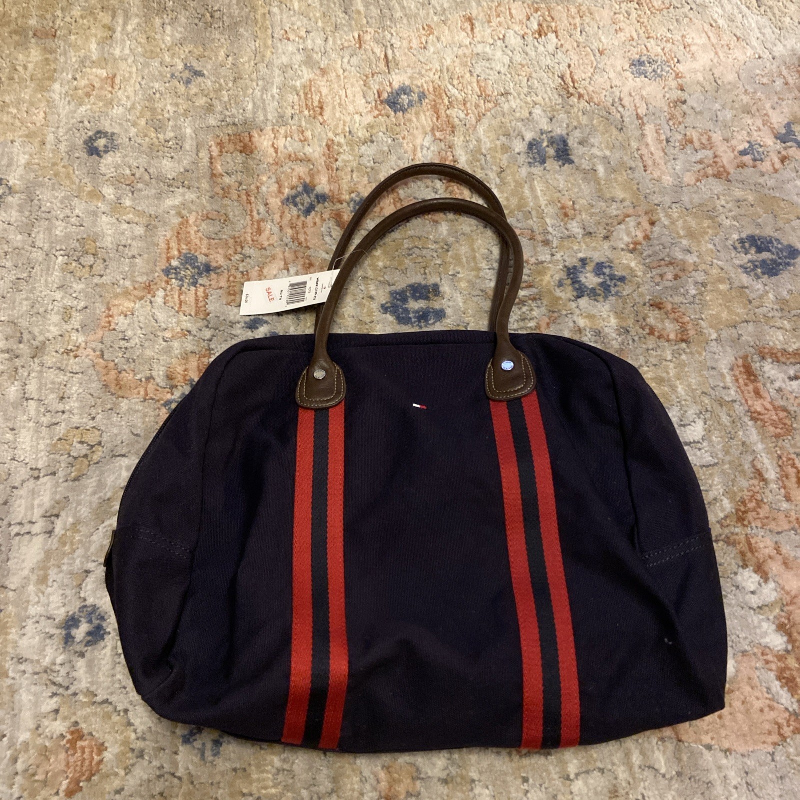 Tommy Hilfiger Weekender Duffle Bag Navy Unisex Canvas Blue Red Brown