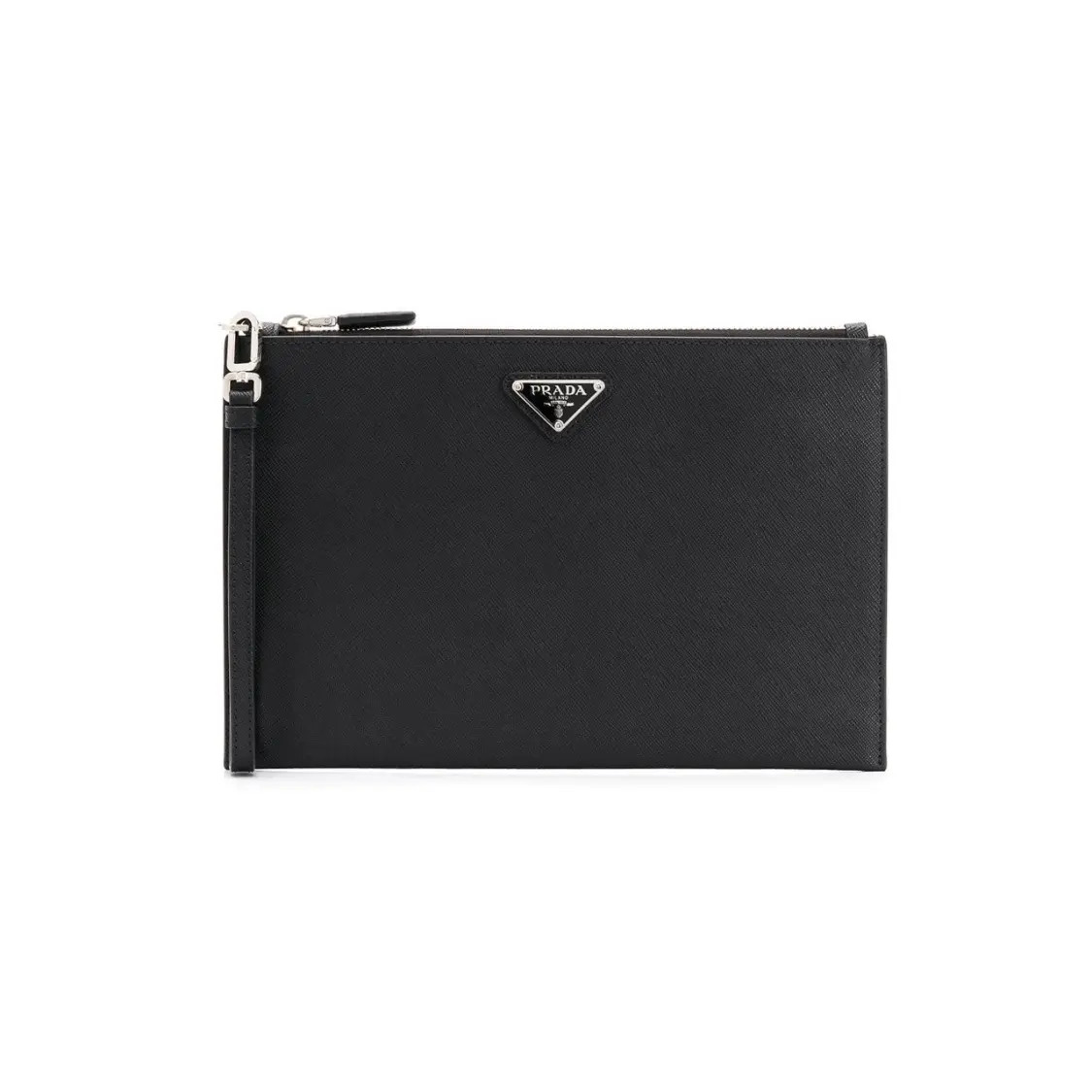 PRADA Brand Logo Horizontal Leather Handbag For Men Medium Black 11×0.5×7 in
