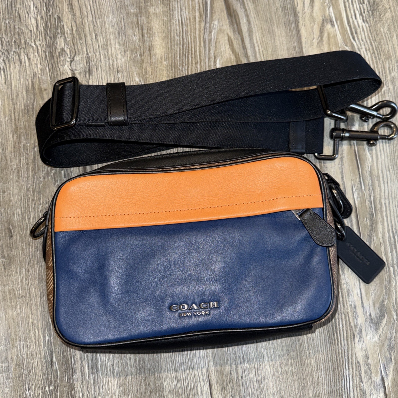 Coach Shoulder Bag 89899 Navy Signature Leather PVC 23cm Used