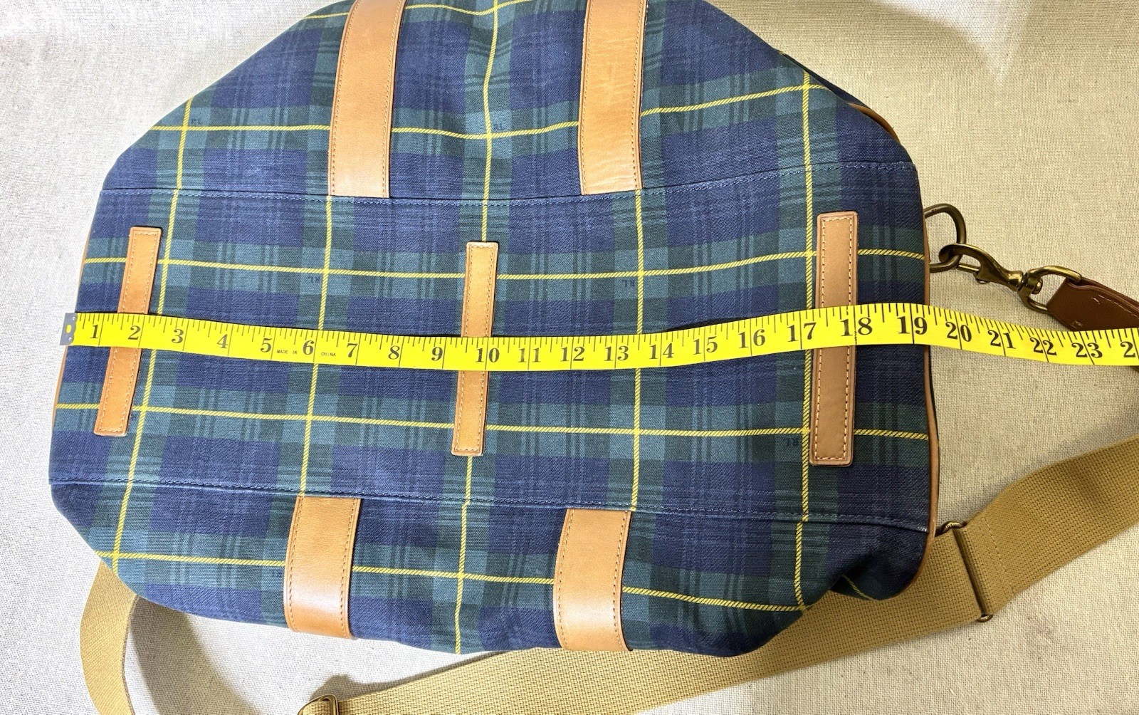 Polo Golf Ralph Lauren Canvas Leather Tartan Duffel Carry On Bag