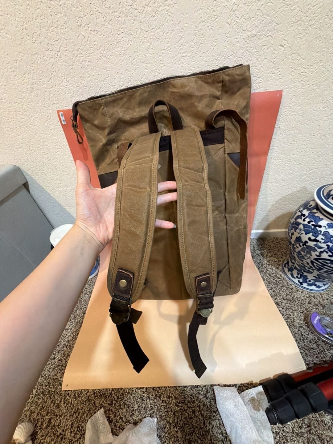 Large incredible waxed Canvas backpack – Travel (water resistant)