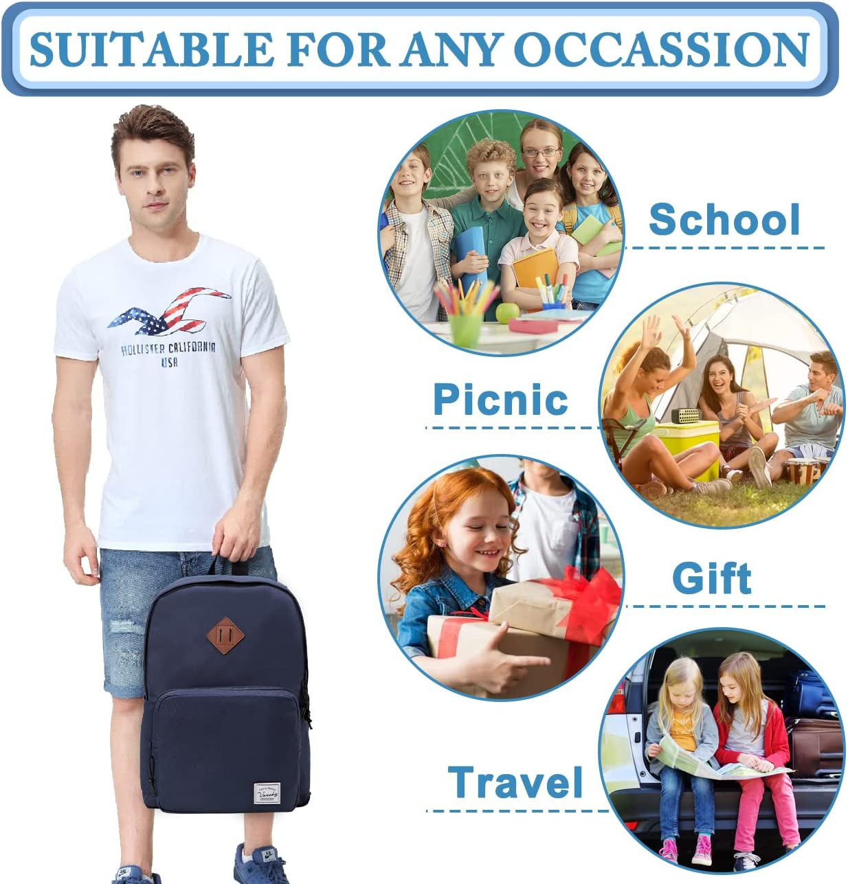 Ultra Lightweight School Backpack for Men Women Bookbag for Kids Boys Girls Navy