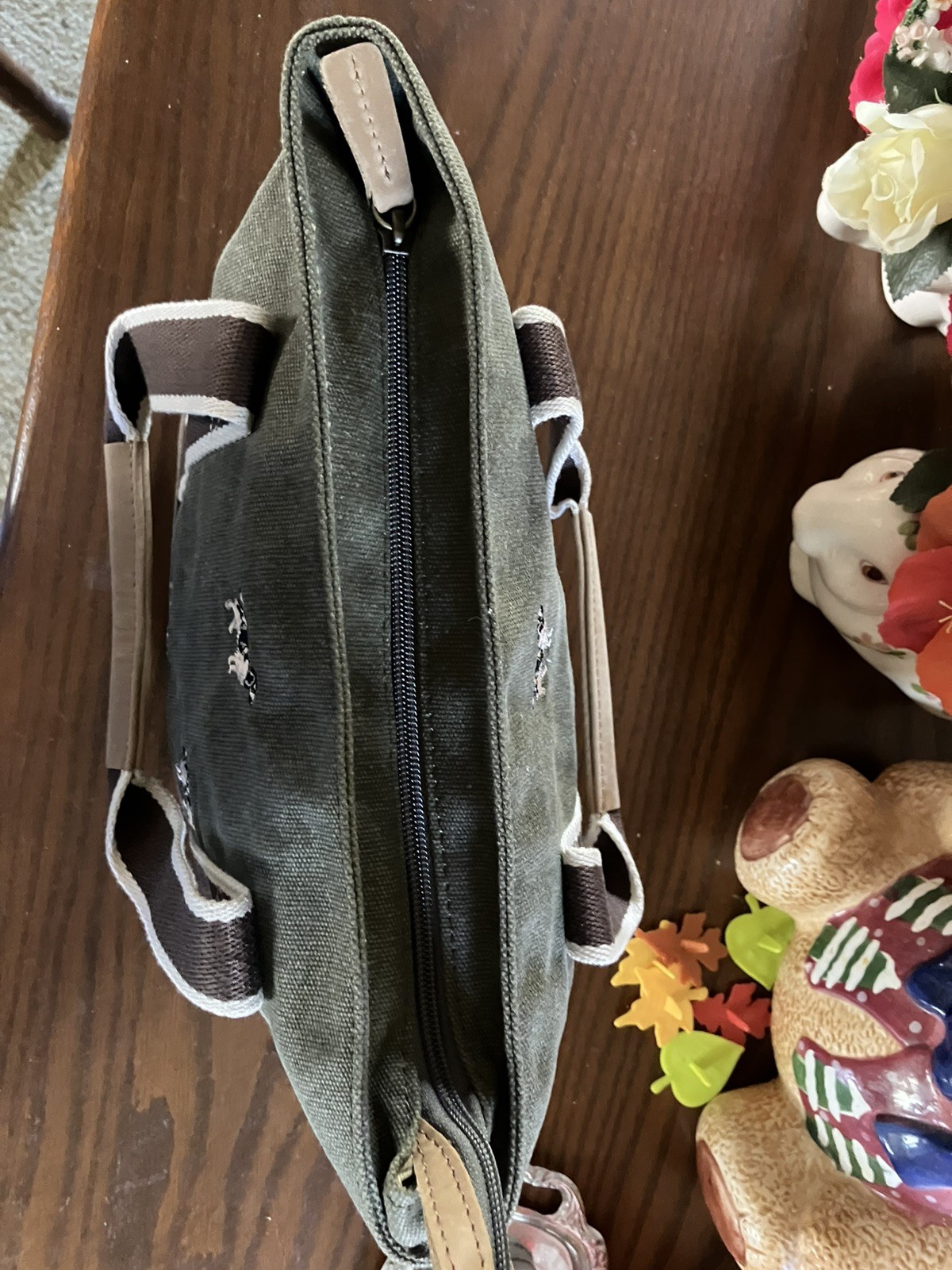 LLBean Green Canvas bag Springer Spaniel Hunting Embroidery Dog
