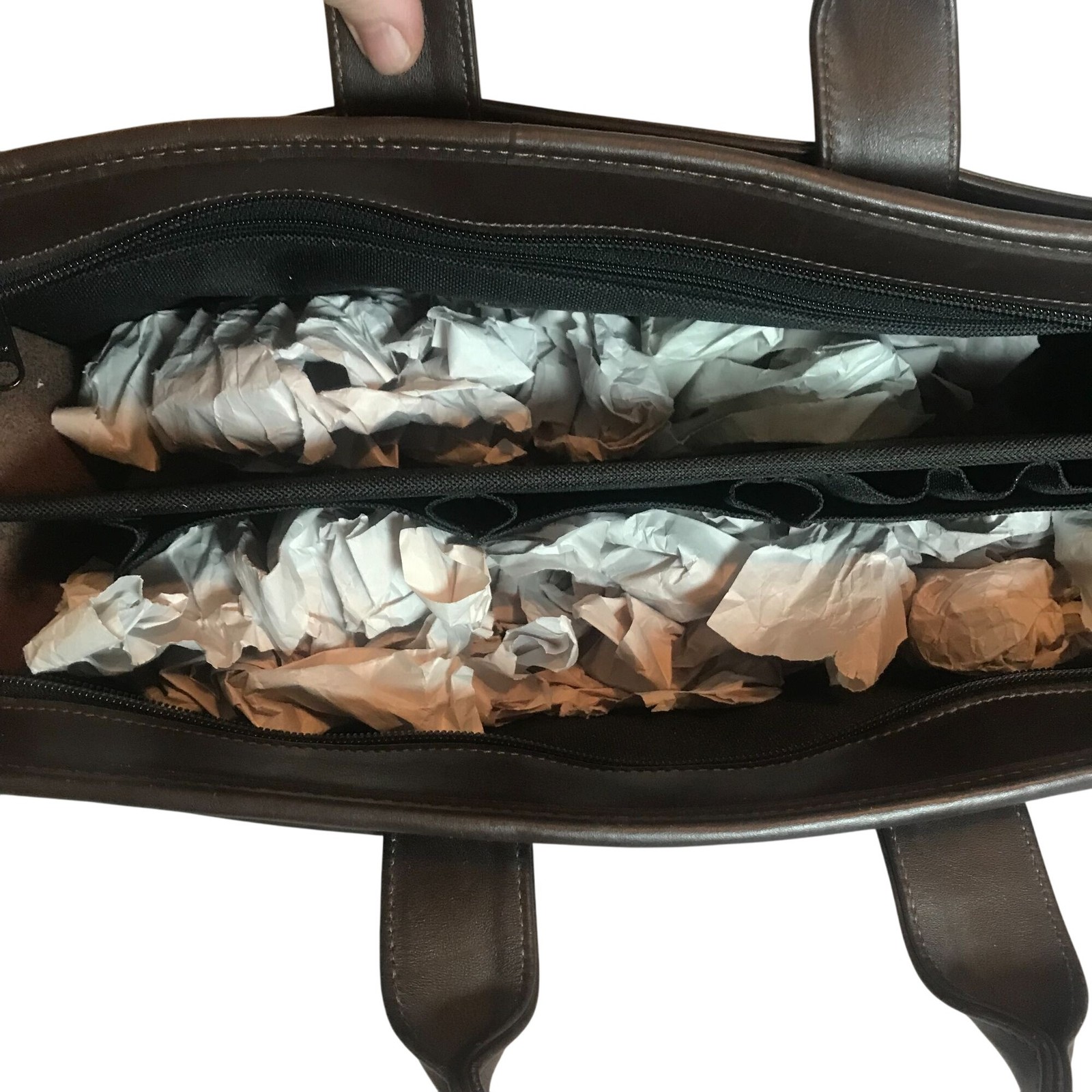 JACK GEORGES Executive Leather Briefcase Messenger Bag Brown Zip Top 16″ USA