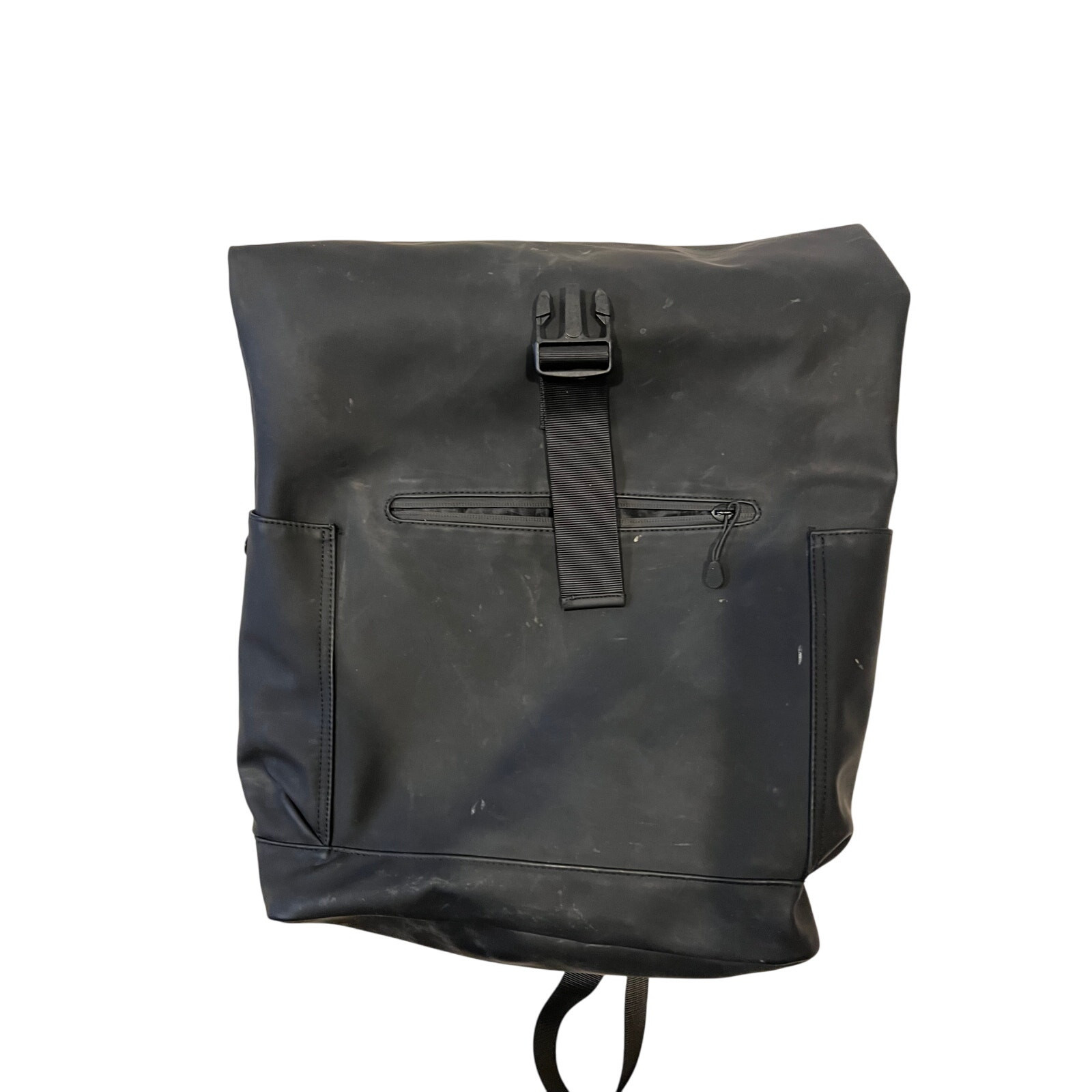 Top Loading Drawstring Faux Leather Black Backpack