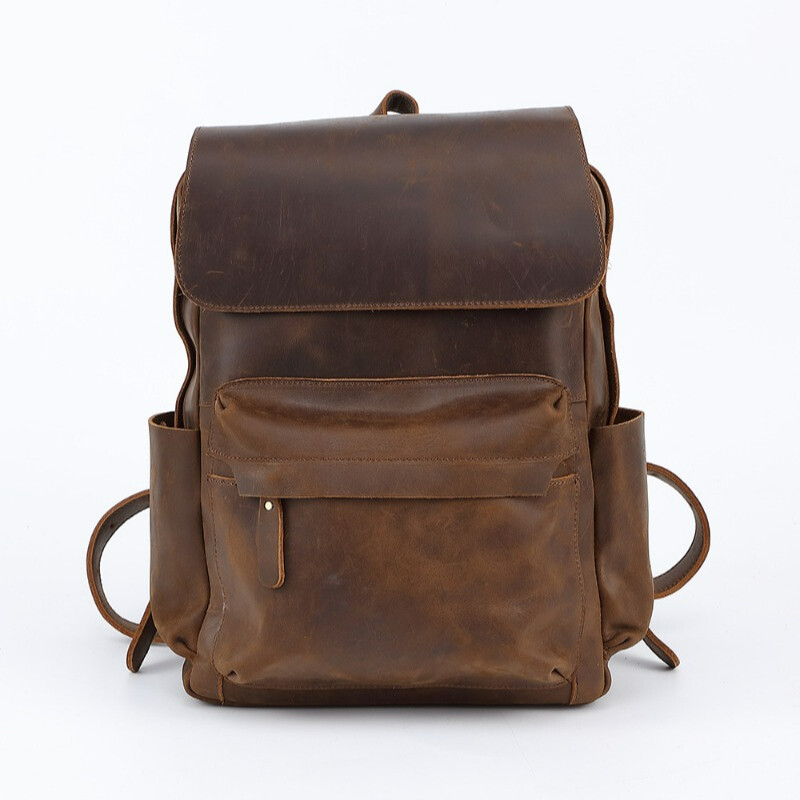 Men’s Leather Retro Large Capacity Backpack Casual Travel Bag Computer Bag