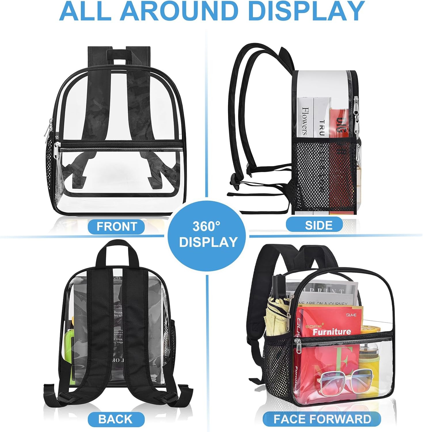 Clear Backpack for Stadium Events – 12x12x6, Mini Small Clear Bag Sports Fan Bac