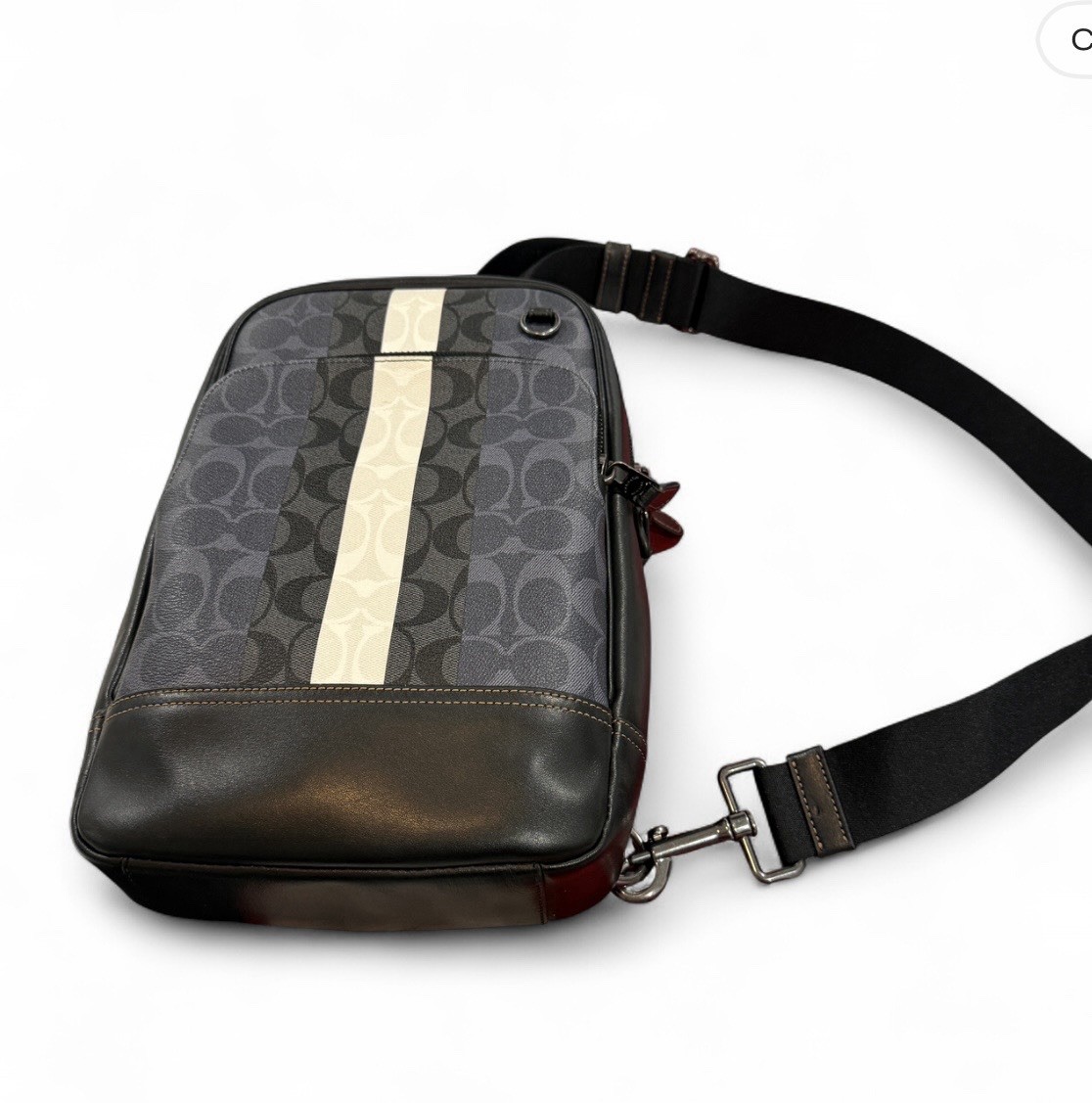 Coach Charter Signature Stripe Sling Bag – Black/Dark Blue