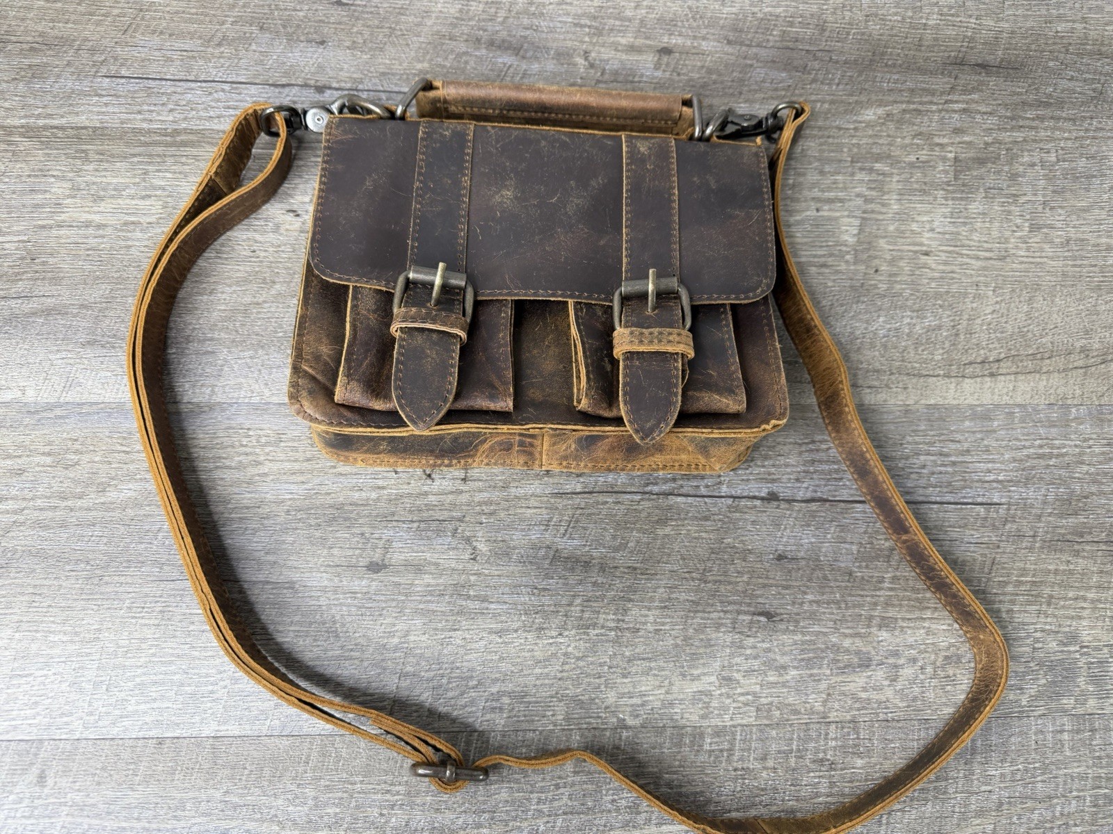 Leather crossbody bag messenger satchel bag 8 inch for men/women Distressed -New