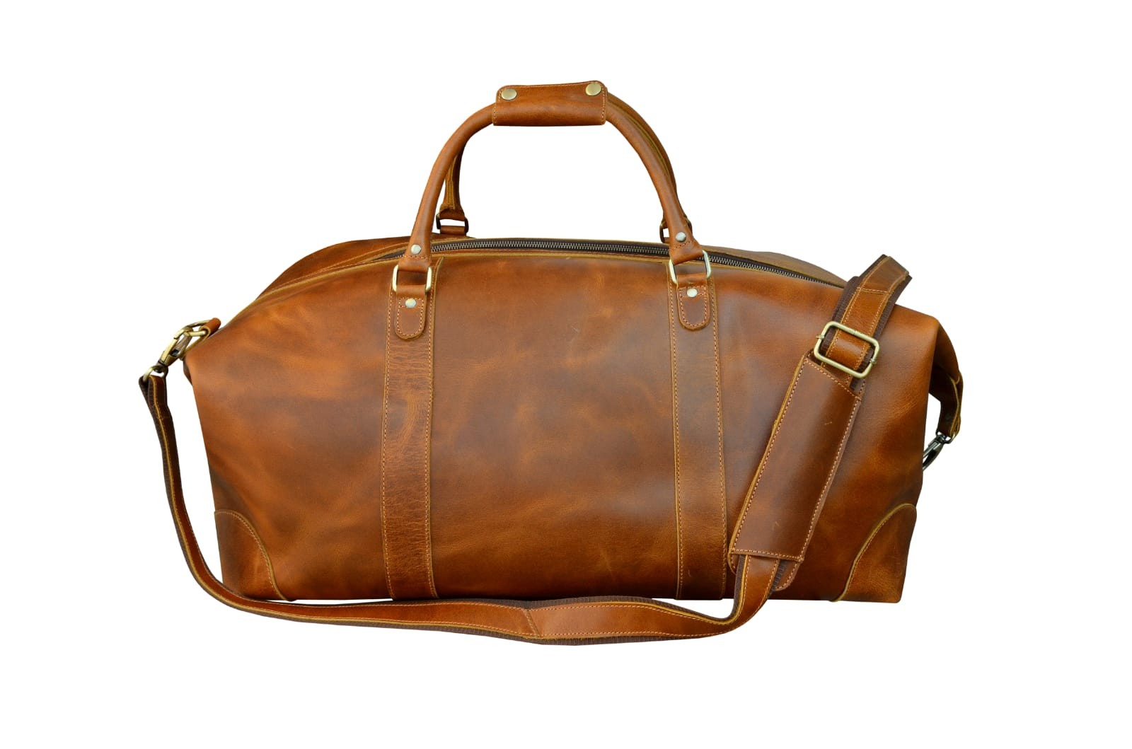 Handcrafted Full-Grain Distressed Genuine Tan Leather Vintage Weekender