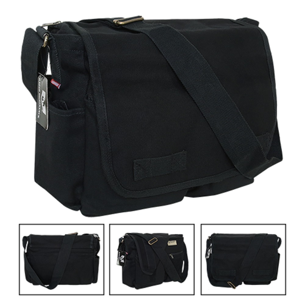 Black Army Military Messenger Heavyweight Field Canvas Shoulder Laptop Bag Bags