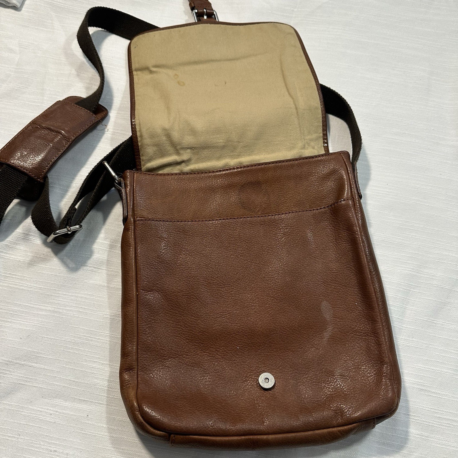 Vintage Cole Haan Utilitarian Pebbled Leather Reporter Messenger Bag Brown