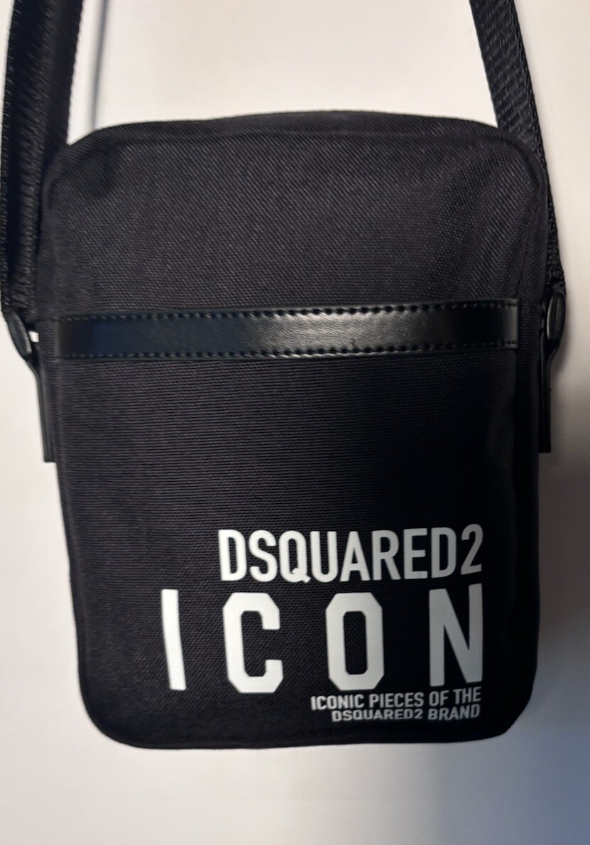$602Dsquared2 Man Black polyamide – Cow Leather Be Icon Crossbody Shoulder Bag