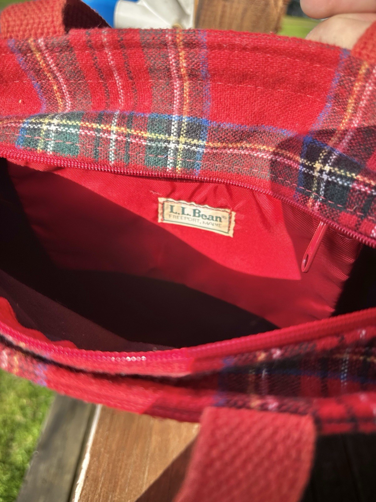 VTG LL Bean Boat & Tote Bag men Tartan Red Plaid 70’s Chris-craft Boat L@@K