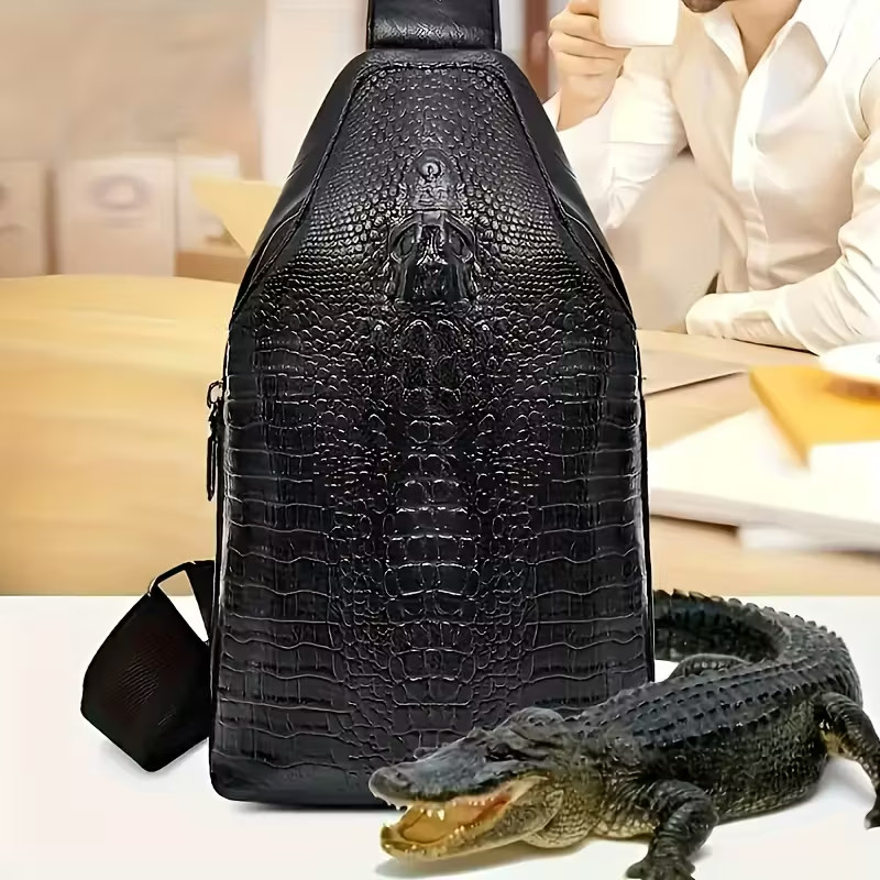 Men’s Crocodile Pattern Chest Bag Trendy Fashion Casual Shoulder Messenger Bag