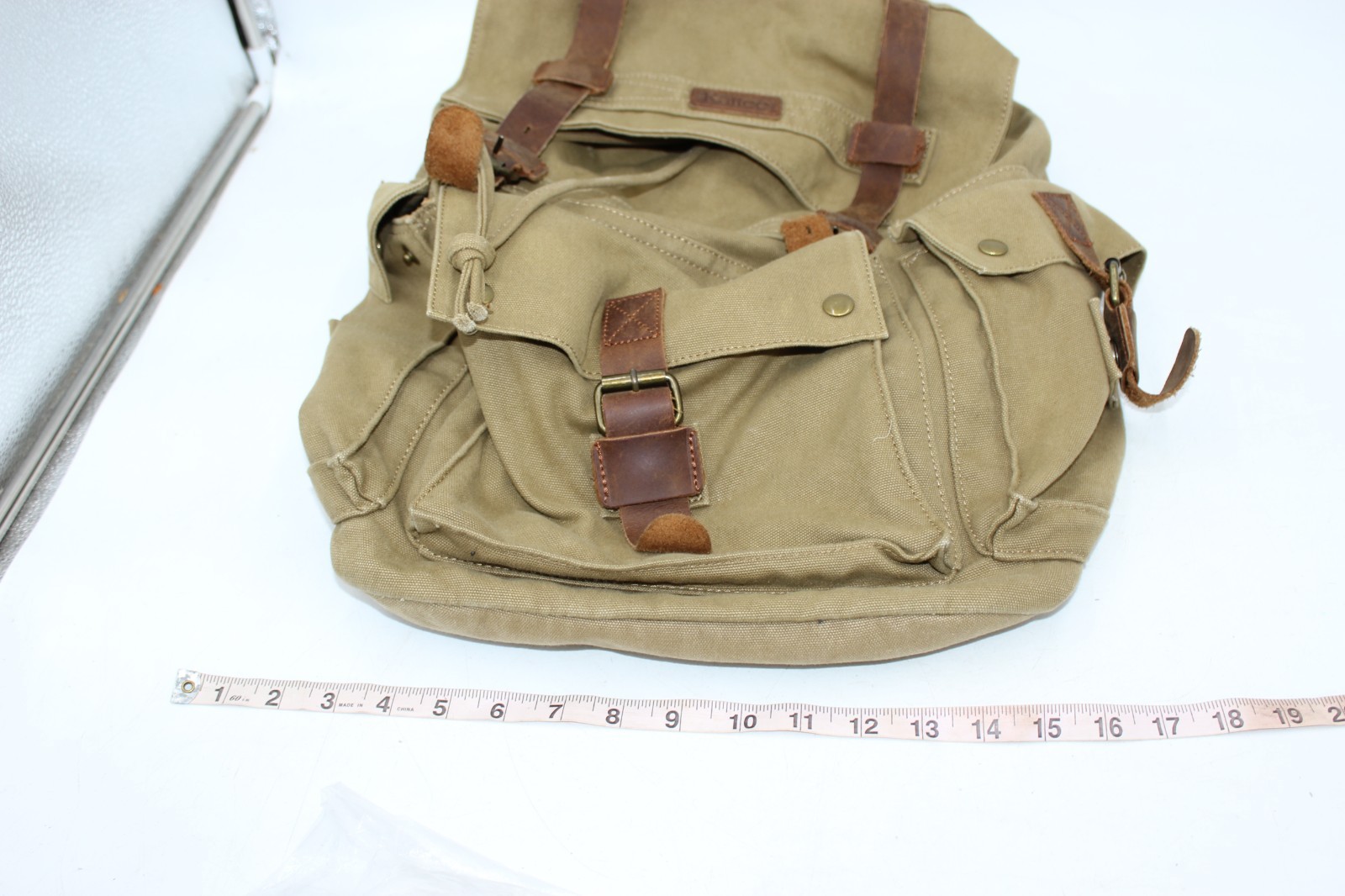 Kattee Canvas Material Leather Straps Pockets Buckle Closures Backpack Large 20″