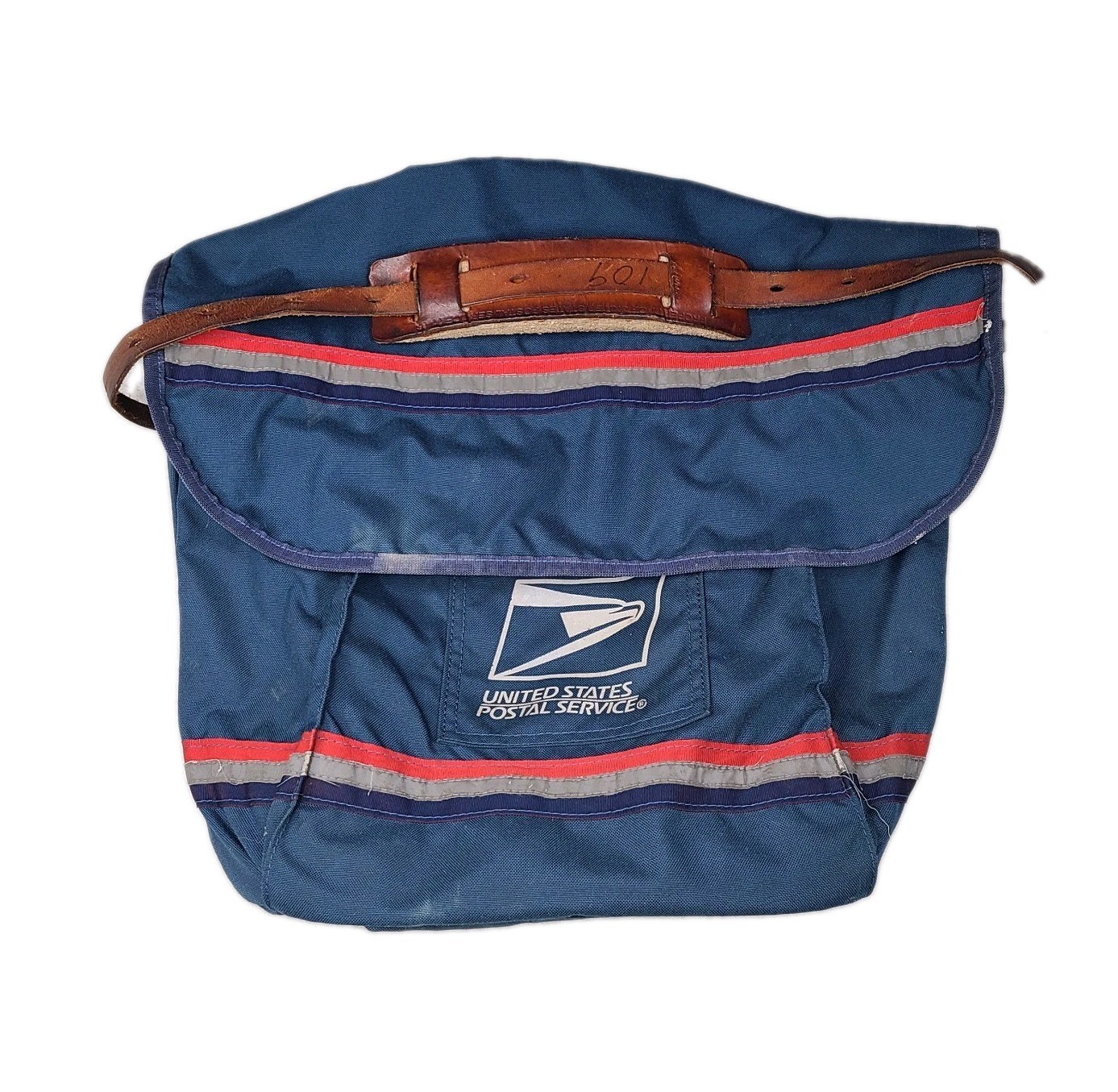Vintage USPS Mail Carrier Bag Blue Canvas Messenger Satchel w/ Leather Strap