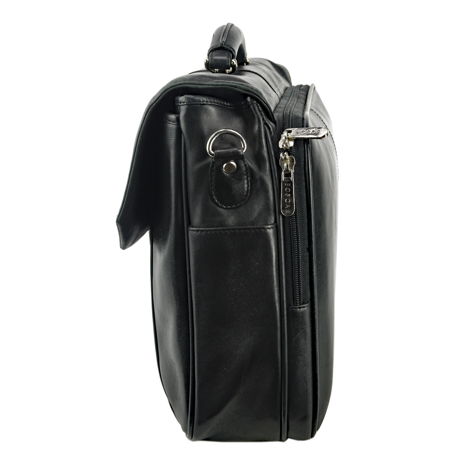 BOSCA Laptop Bag Briefcase Black Leather Silver Hardware Padded Compartments