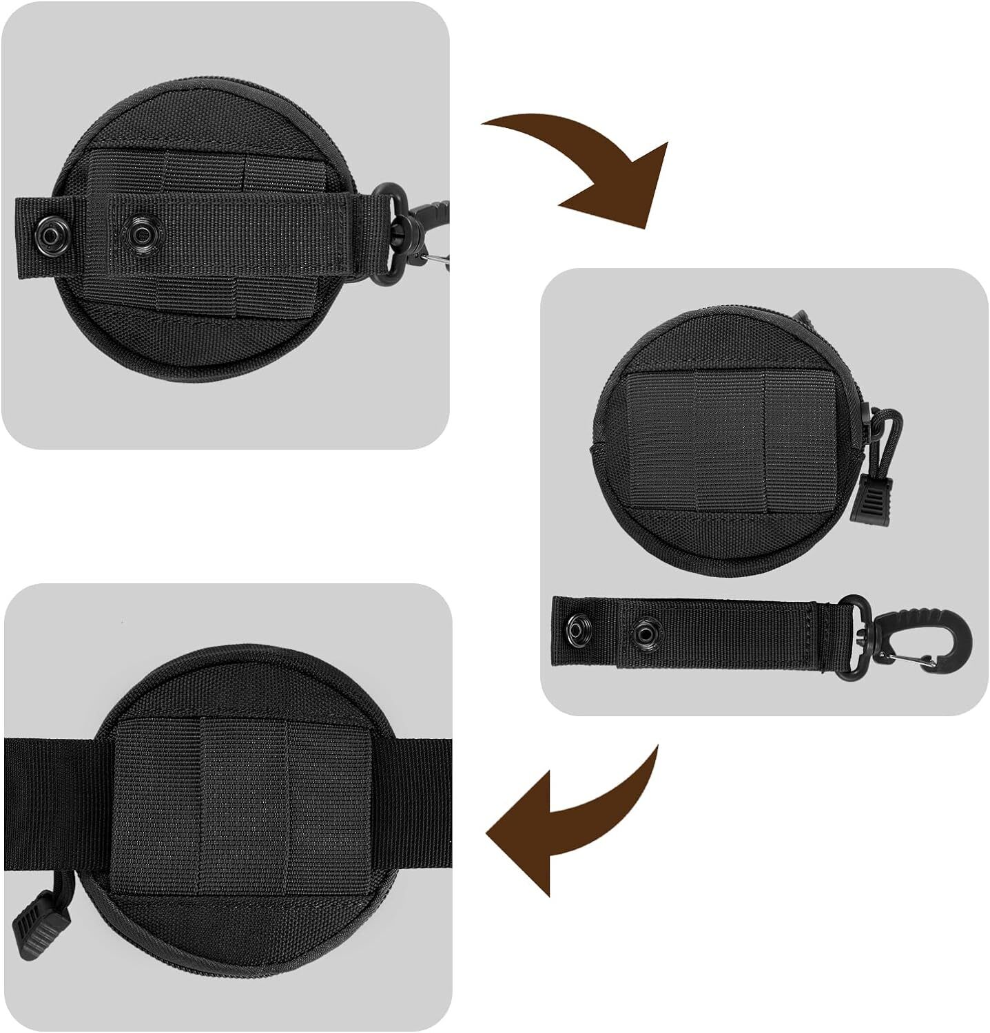 Tactical Molle Pouch Round Zipper Bag Case Coin Pouches Molle Accessories Pouch