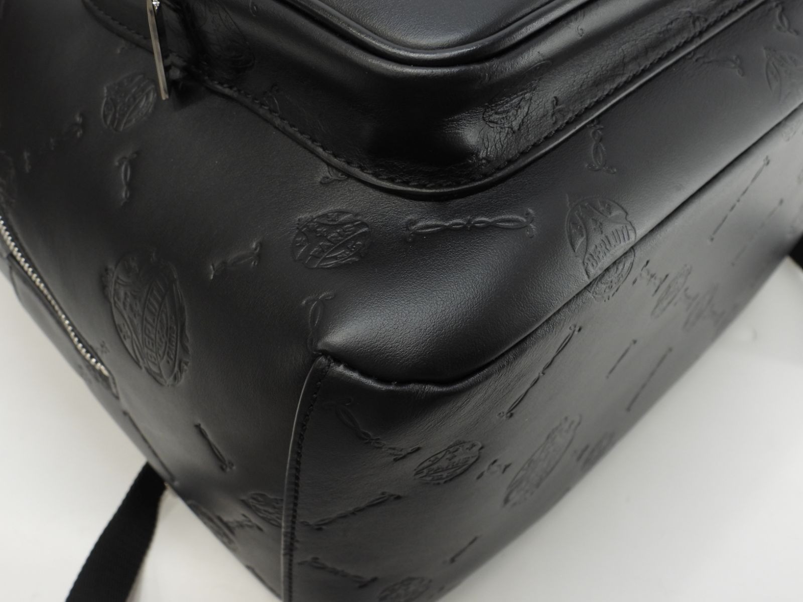 Berluti Time Off Backpack Black Leather Chevron 12.4*15.7*6.2 inch