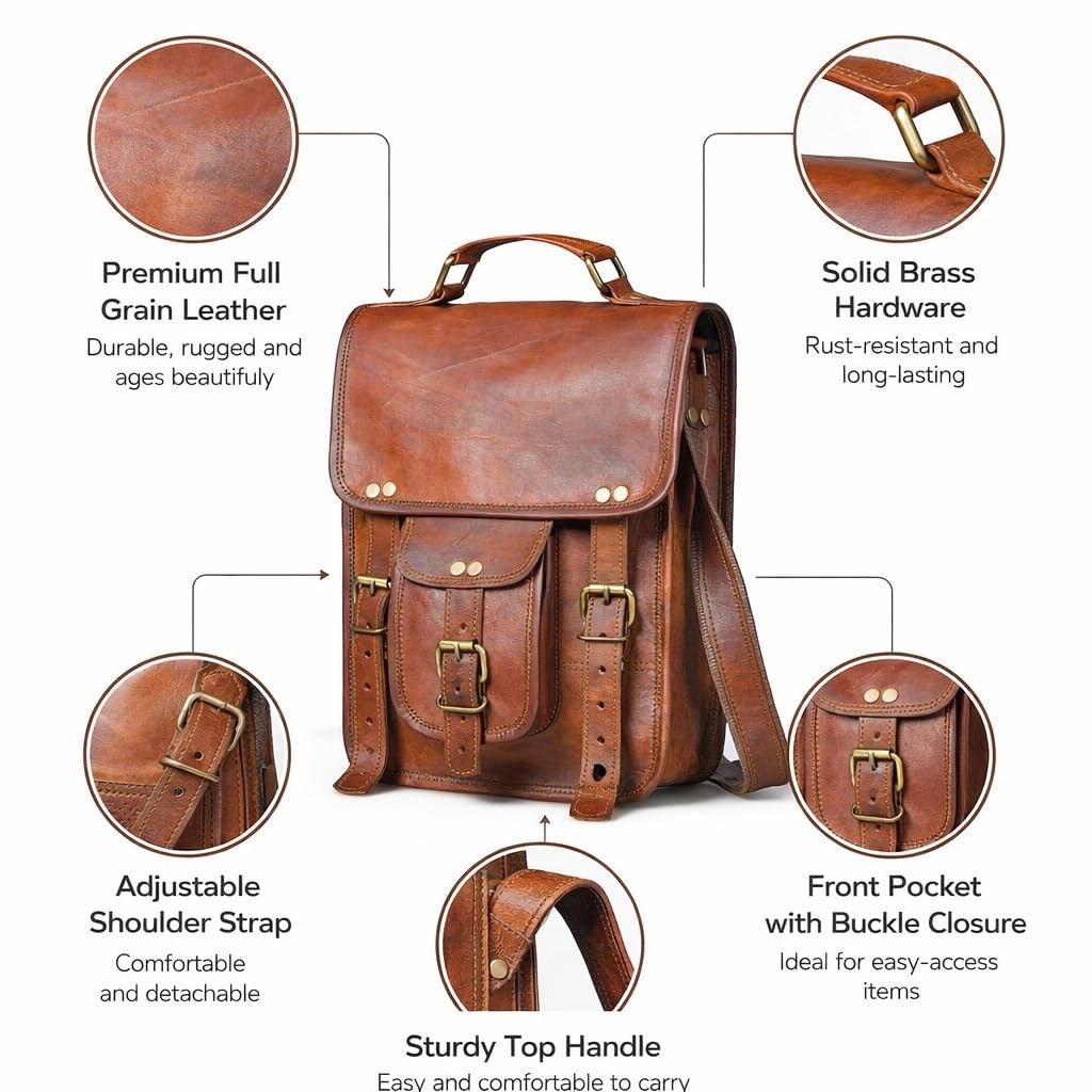 Genuine Leather Crossbody MessengerBag9x11Brown Shoulder Bag Tablet+Free Journal