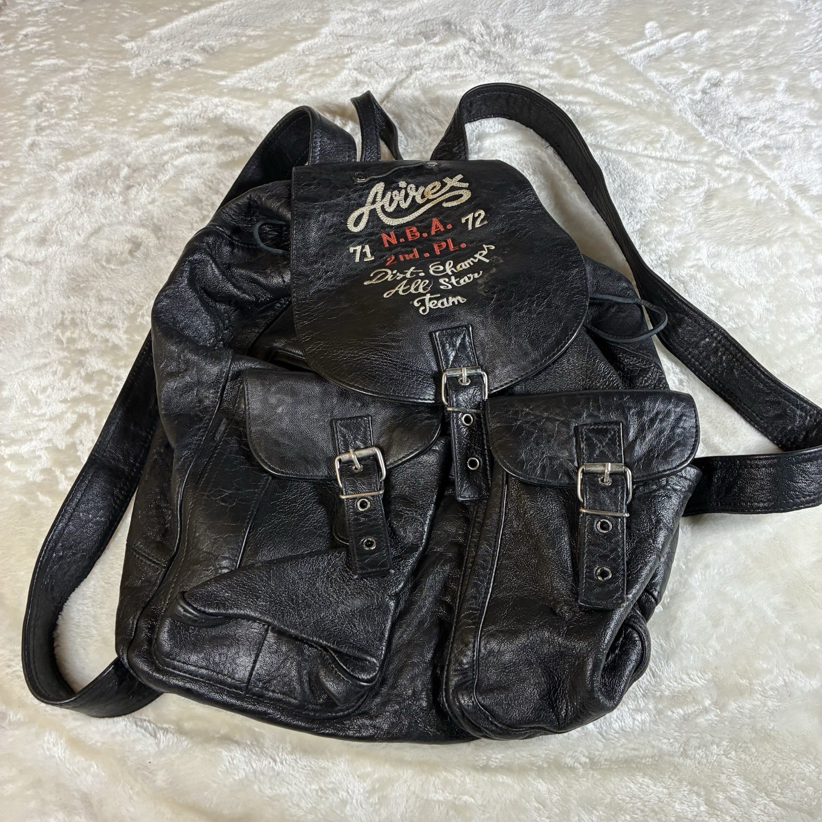 Vintage Avirex Black Leather Backpack NBA 71-72 2nd Place All Star Team