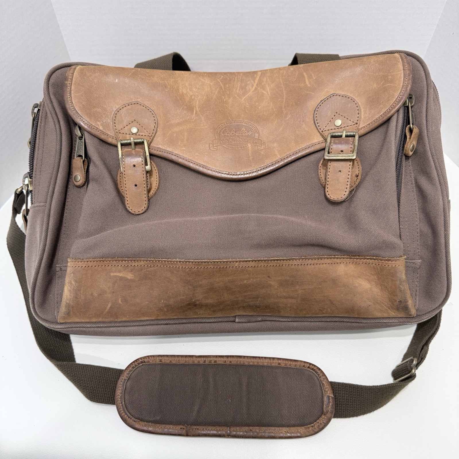 Cabelas Canvas & Leather Brown Messenger Laptop Briefcase Duffle Bag Travel Work