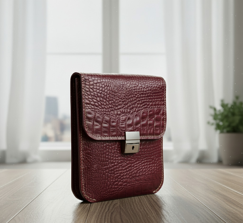 Deep Maroon Crocodile Pattern Leather Men’s Shoulder Crossbody Bag Luxury Real