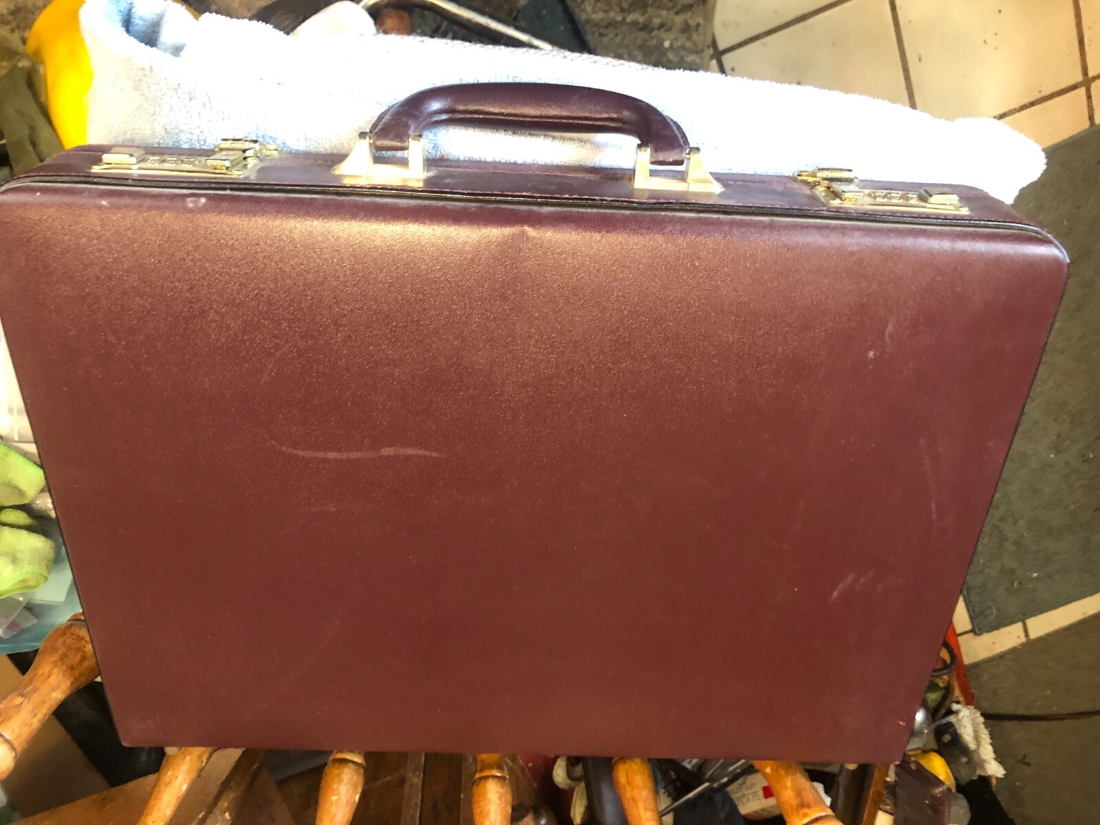 Vintage Leather Combination Lock Briefcase Hardshell Attache Business Case